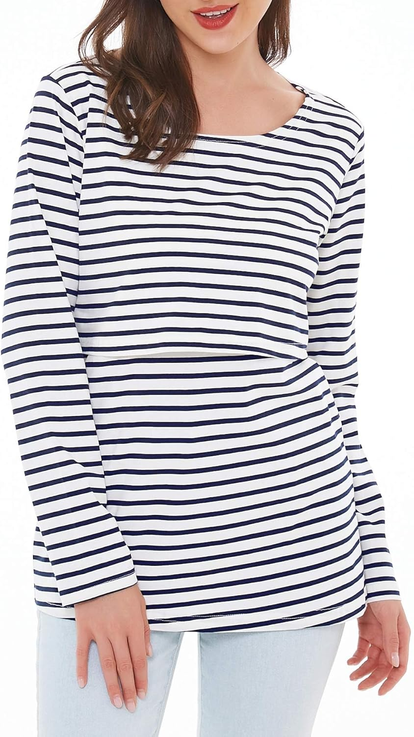 Smallshow Women'S Nursing Tops Short Sleeve Shirts for Breastfeeding 3-Pack image number 2