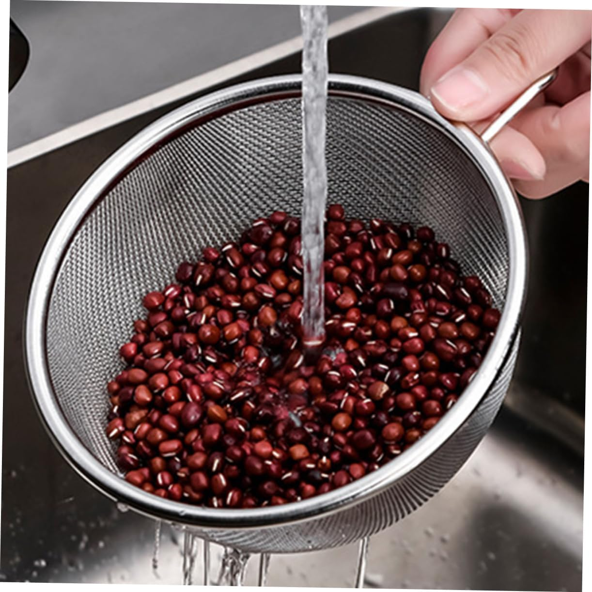 1 Set Stainless Steel Mixing Bowls Metal Mixing Bowls Metal Colander Salad Mixing Bowls Food Strainer Stainless Steel Colander Rice Colander Steel Strainer Sieve Small Water Filter image number 6