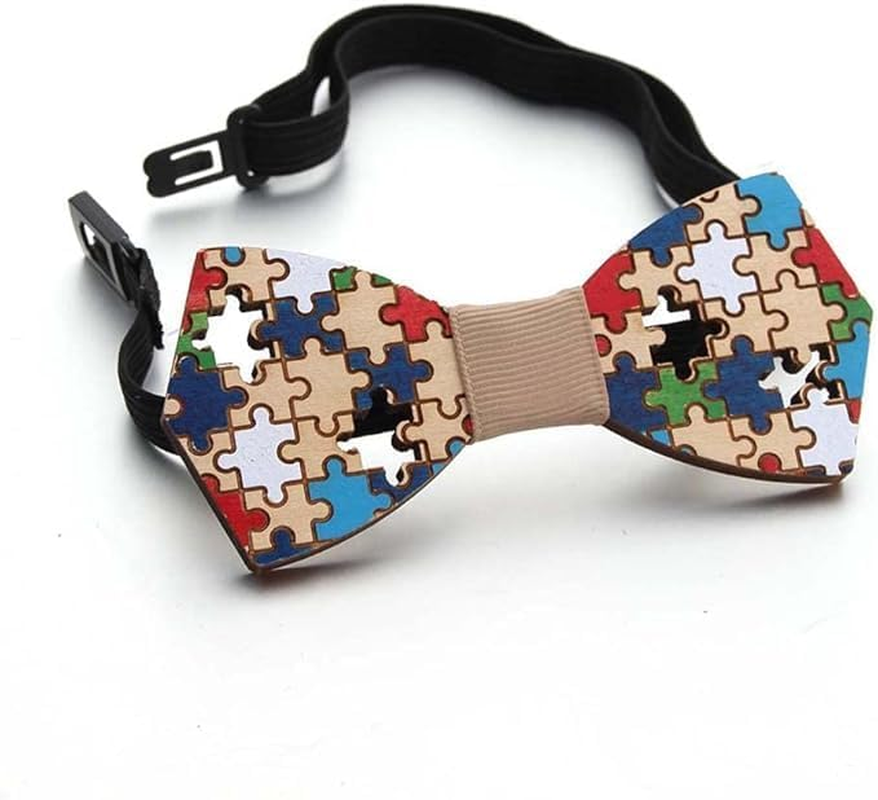 Natural Wood Bow Ties Colorful Handcrafted Wooden Bowtie Necktie Adjustable Bowties with Gift image number 2