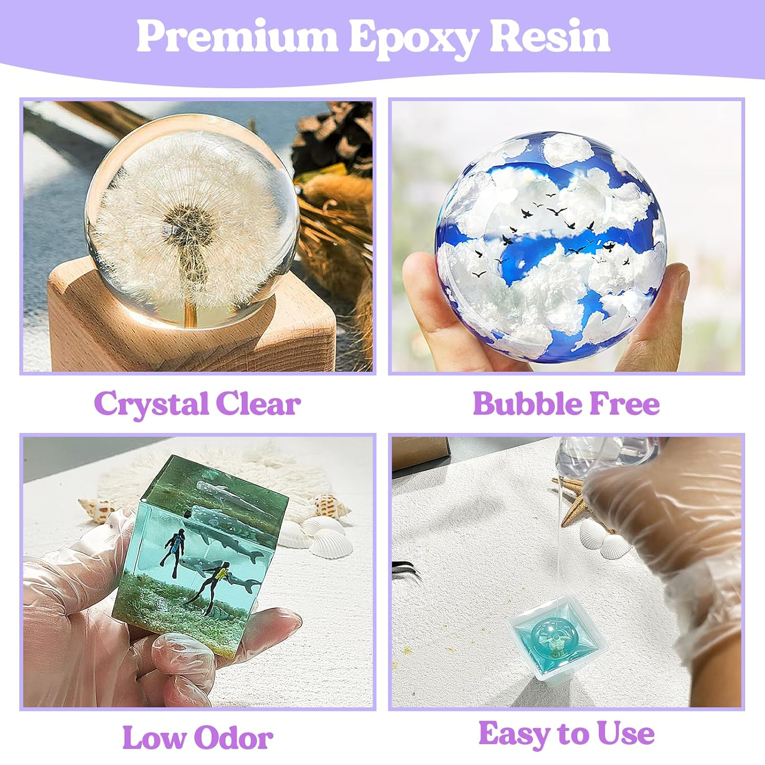 LET'S RESIN Epoxy Resin Kits for Beginners with Moulds, 500Ml Epoxy Resin Crystal Clear Kit with Sphere, Cube, Pyramid, Square, round Resin Moulds image number 4