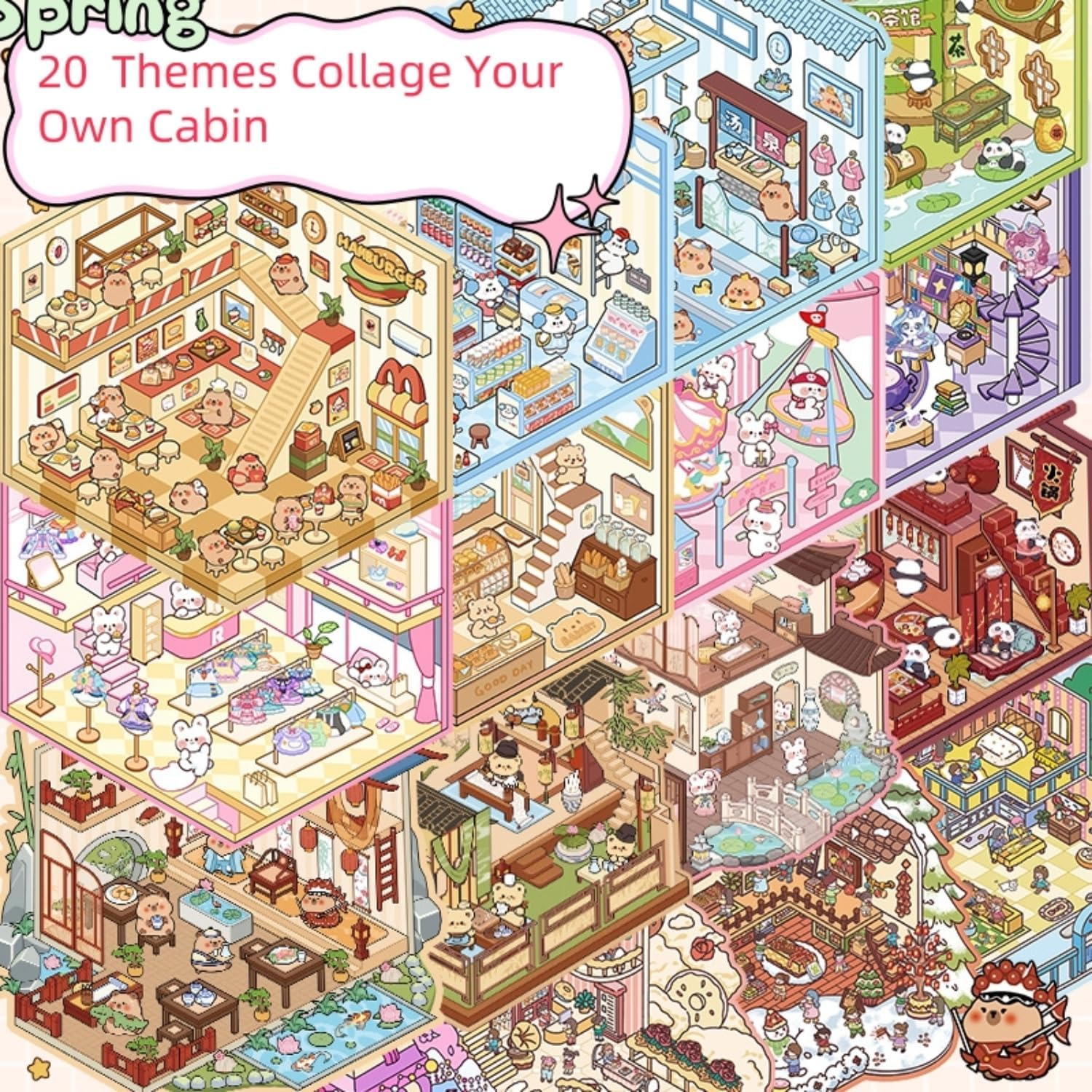 20 Set DIY 3D Sticker Scene Collection Book,Fun DIY House Stickers for Kids Make Your Own Warm Home,Cake Shop,Burger Shop,Therapy for Adult for Relief Stress Pass the Time