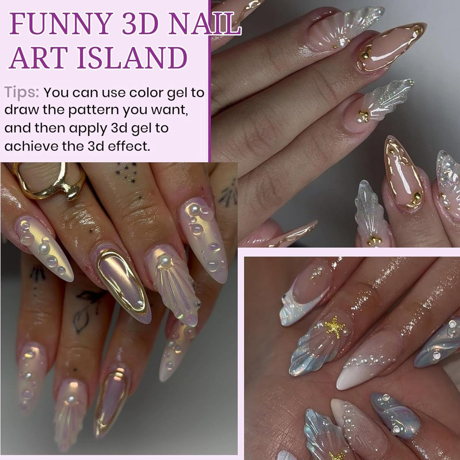 3D Nail Gel for Nail A-Rt, 15Ml Sculpting Gel Nails Glue for Nails Charm, No Wipe Clear Sculpting Ge-L Polish, 5D Embossed Candy Molding Ge-L N-Ail Decoration, 4 in 1 No Wipe Glue for Drawing,Molding image number 6