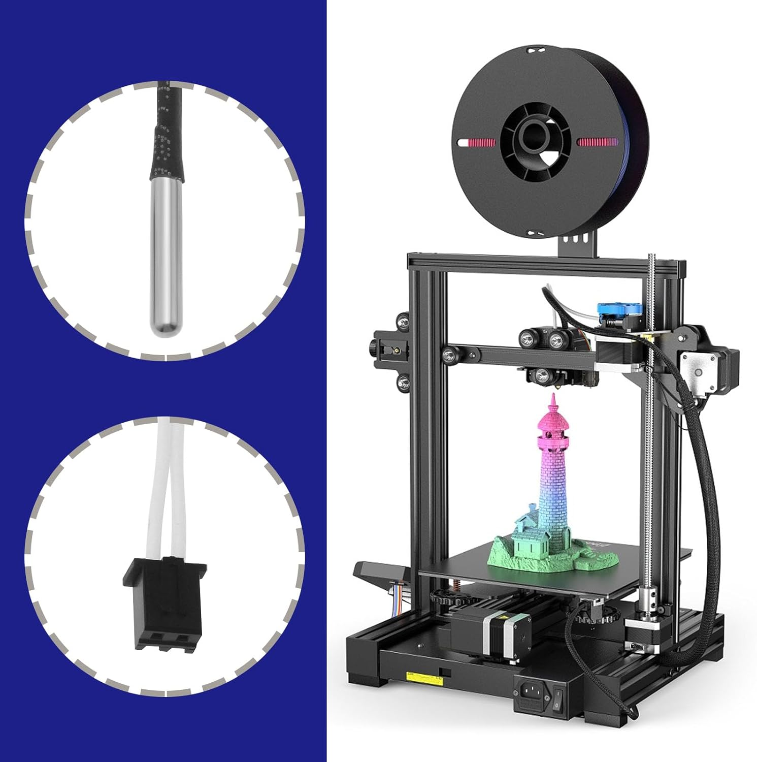 Be in Your Mind 1 Set 3D Printer Heater Block Kit 3D Printer Sensor Heater Block 3D Printer Thermistor Enclosure Cable Heating Block Compatible with E3D V6 Clone image number 1