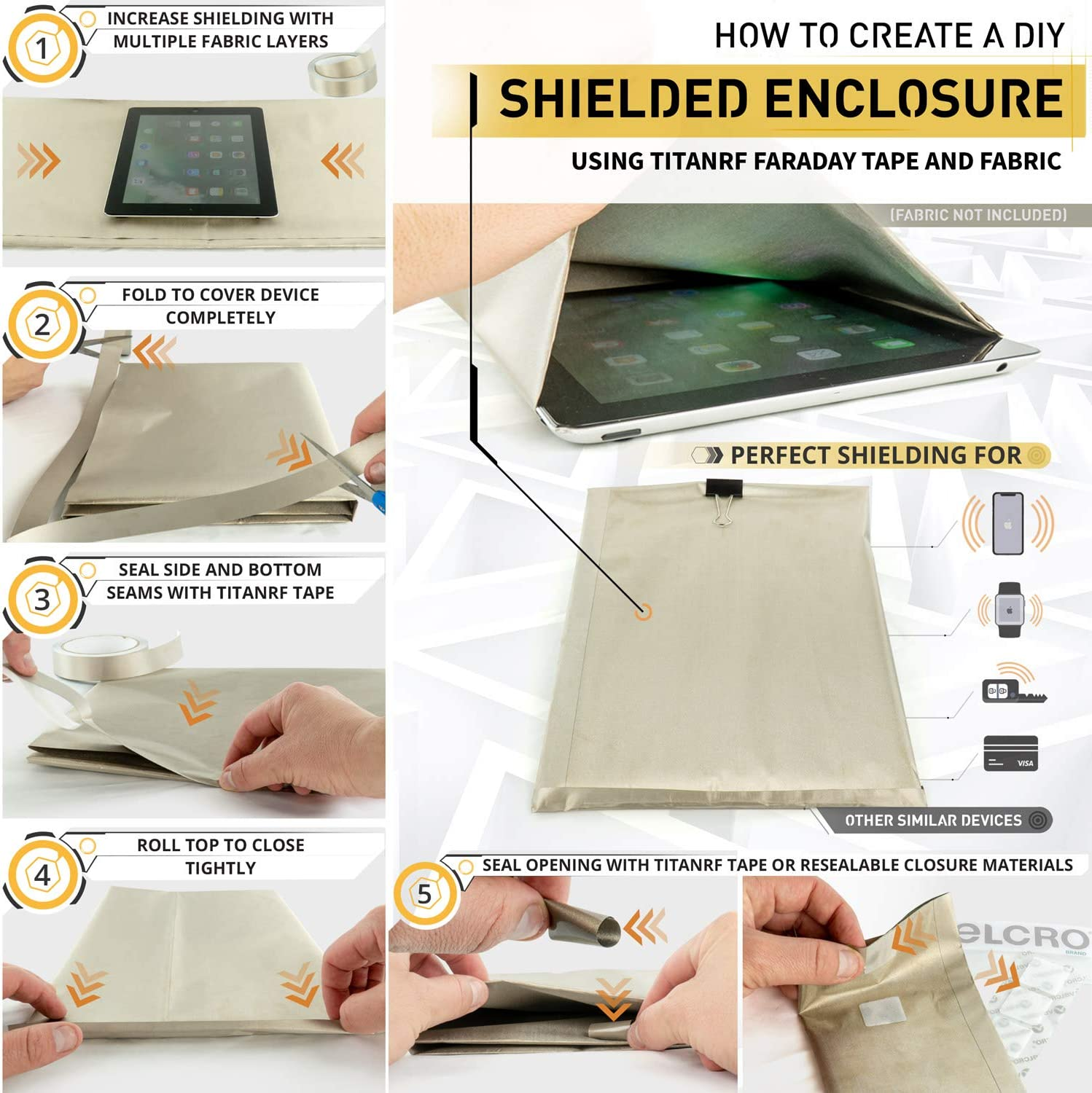 Mission Darkness Titanrf Faraday Tape // High-Shielding Conductive Adhesive Tape Roll Used to Connect Titanrf Fabric Sheets or Seal RF Enclosures // 1" W X 120" L (2.54Cm X 3.05M) image number 5