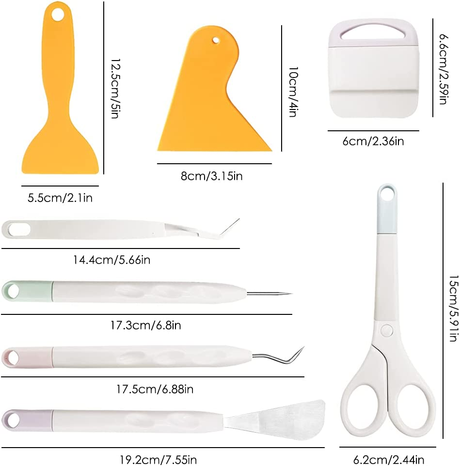 Weeding Tools for Vinyl, Finegood 8 PCS Weeding Tool Set Basic Craft Removal Kits Scissors Scraper Spatula Tweezers for Die Cut Cardstock Scrapbooking image number 1
