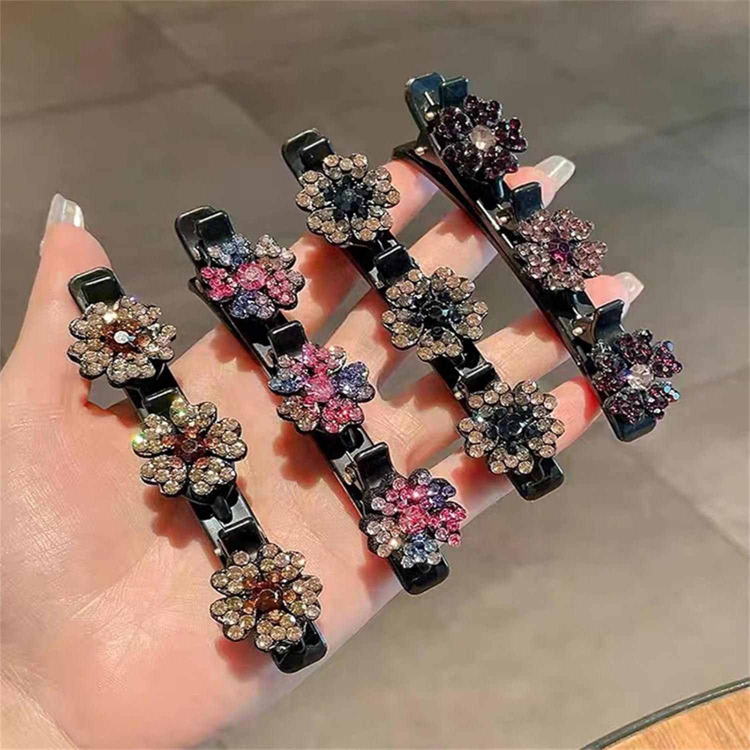 Sparkling Crystal Stone Braided Hair Clips, Elegant Hair Styling Clips, Shiny Rhinestone Hair Clip with 3 Mini Clips, Double Layer Mini Hair Clips for Women and Girls (Pack of 8) image number 2