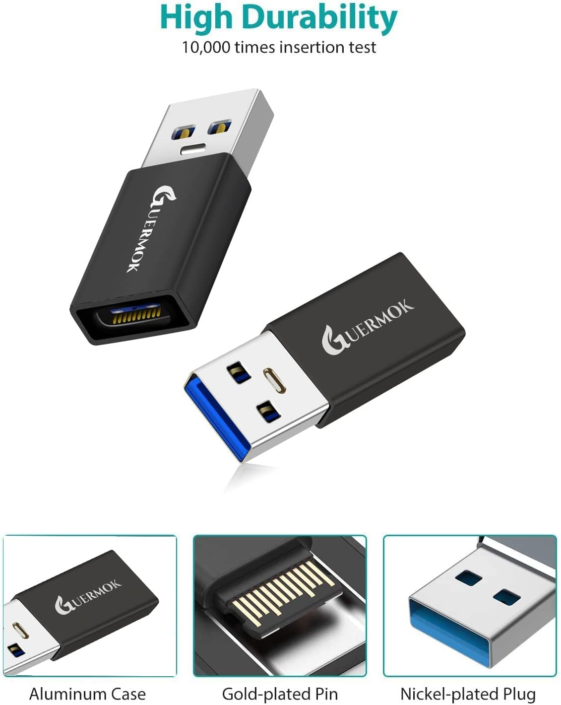 Guermok USB C to USB Adapter 3.0(2-Pack), USB C Female to USB Male Adapter Compatible with Iphone 14 15 16 Pro Max, Ipad Laptops PC Power Banks and More USB-A Devices, 5Gbps & Fast Charging