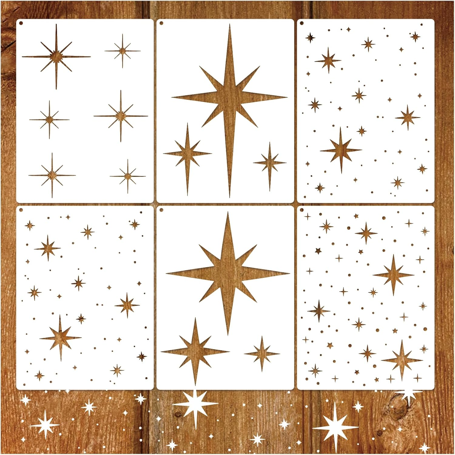Yanroom Large Star Stencil for Painting, Reusable Paint Stencils, 6 X 8 Inches, 6Pcs, Twinkle Star Wall Drawing Stencils, Craft Canvas Fabric Home Decoration