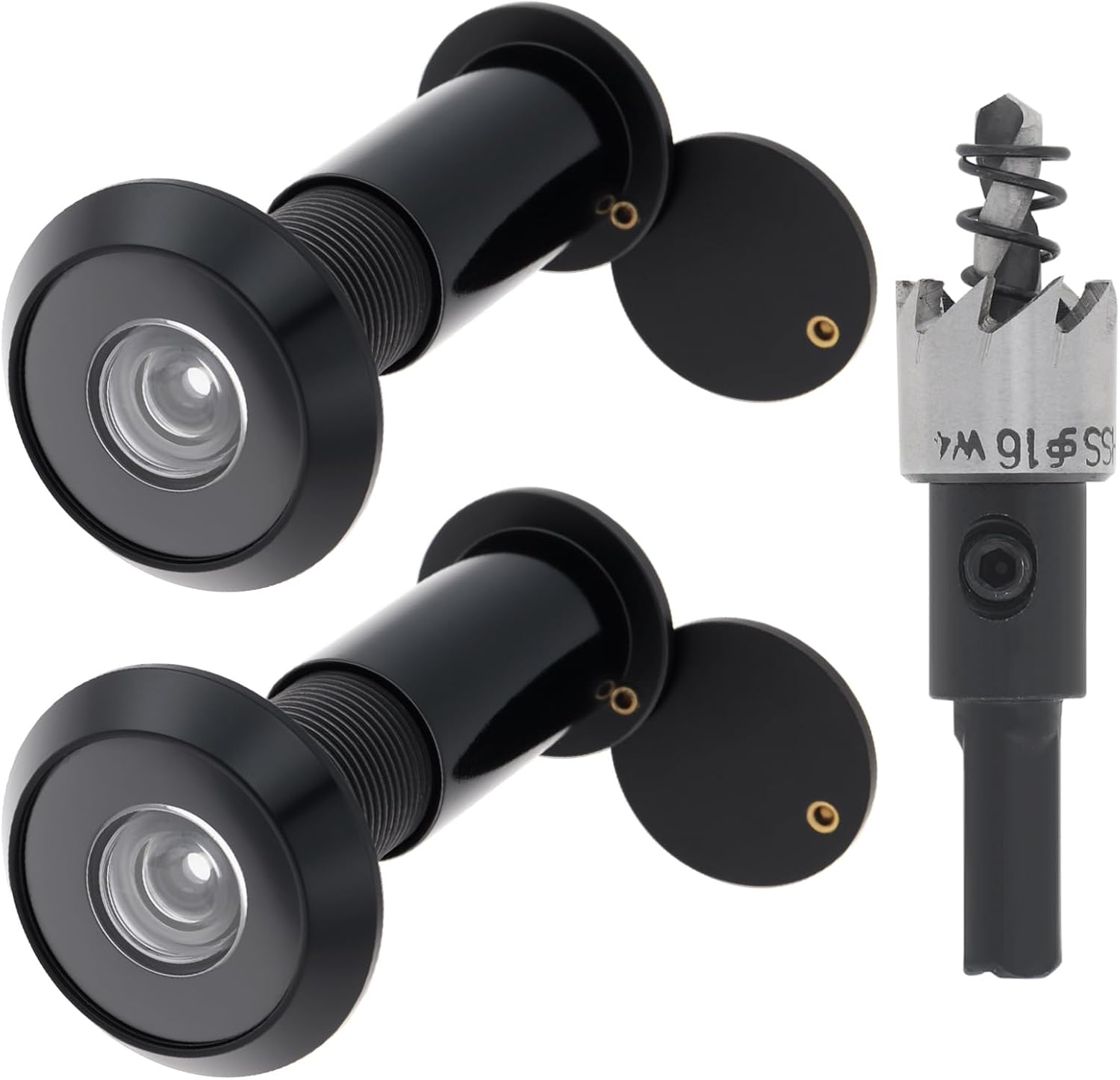 HOJLKLD Door Viewer Peephole,Solid Brass 200 Degree Peep Hole with 16 MM Drill Bit for 1-1/2" to 2-3/8" Doors,5/8 Inch Pipe Diameter Door Eye Viewer with Privacy Cover (1, Black)