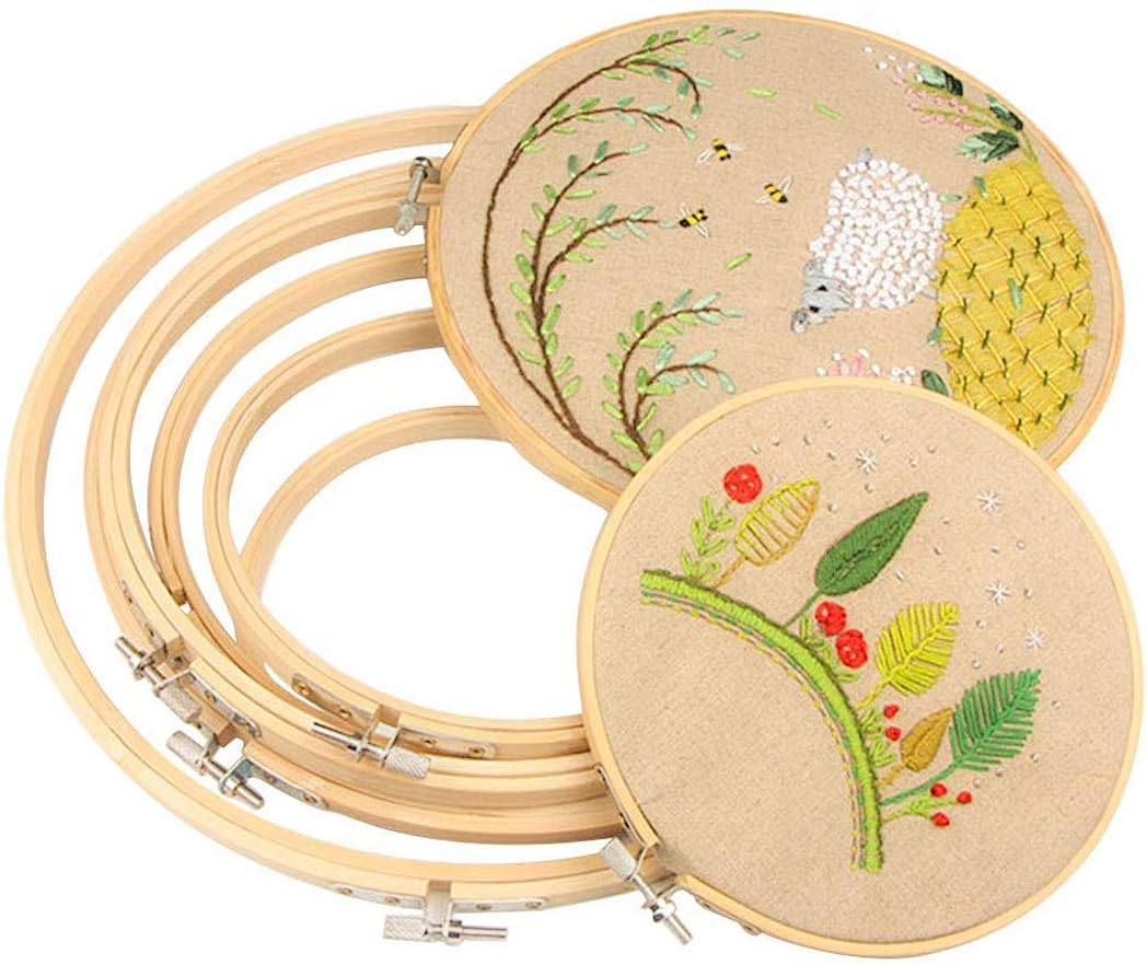 5 Pieces Assorted Sizes Bamboo Hoops Large Embroidery Hoop 5 to 10 Inches Circle Cross Stitch Ring Hoop image number 4