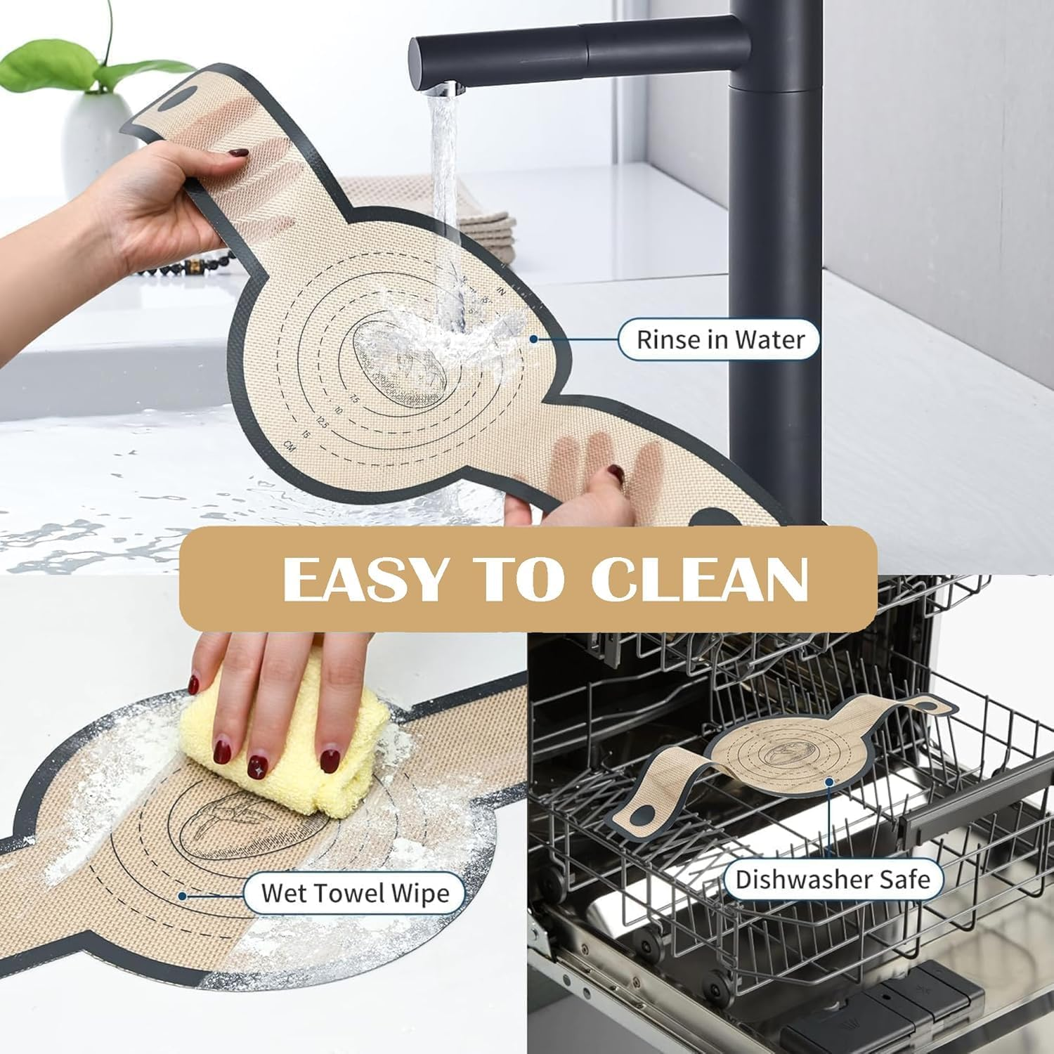 Silicone Bread Sling for Dutch Oven | Non-Stick & Heat Resistant (500&deg;F) | 2Pcs Oval & round + 3-Piece Cutter Set & Brush | Reusable Sourdough Baking Mat with Long Handles image number 6