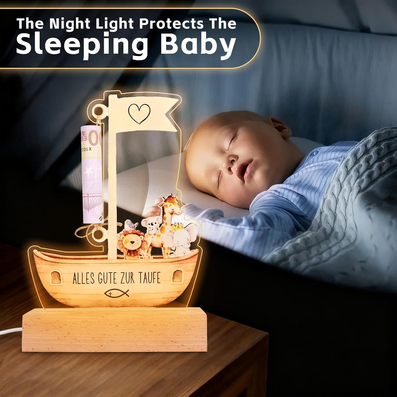 Christening Gift, Christening Gifts for Girls, Christening Gifts for Boys, Money Offered for a Baptism, LED Night Light, Birth Gift, Bedside Lamp for Nursery/Baby Room image number 5