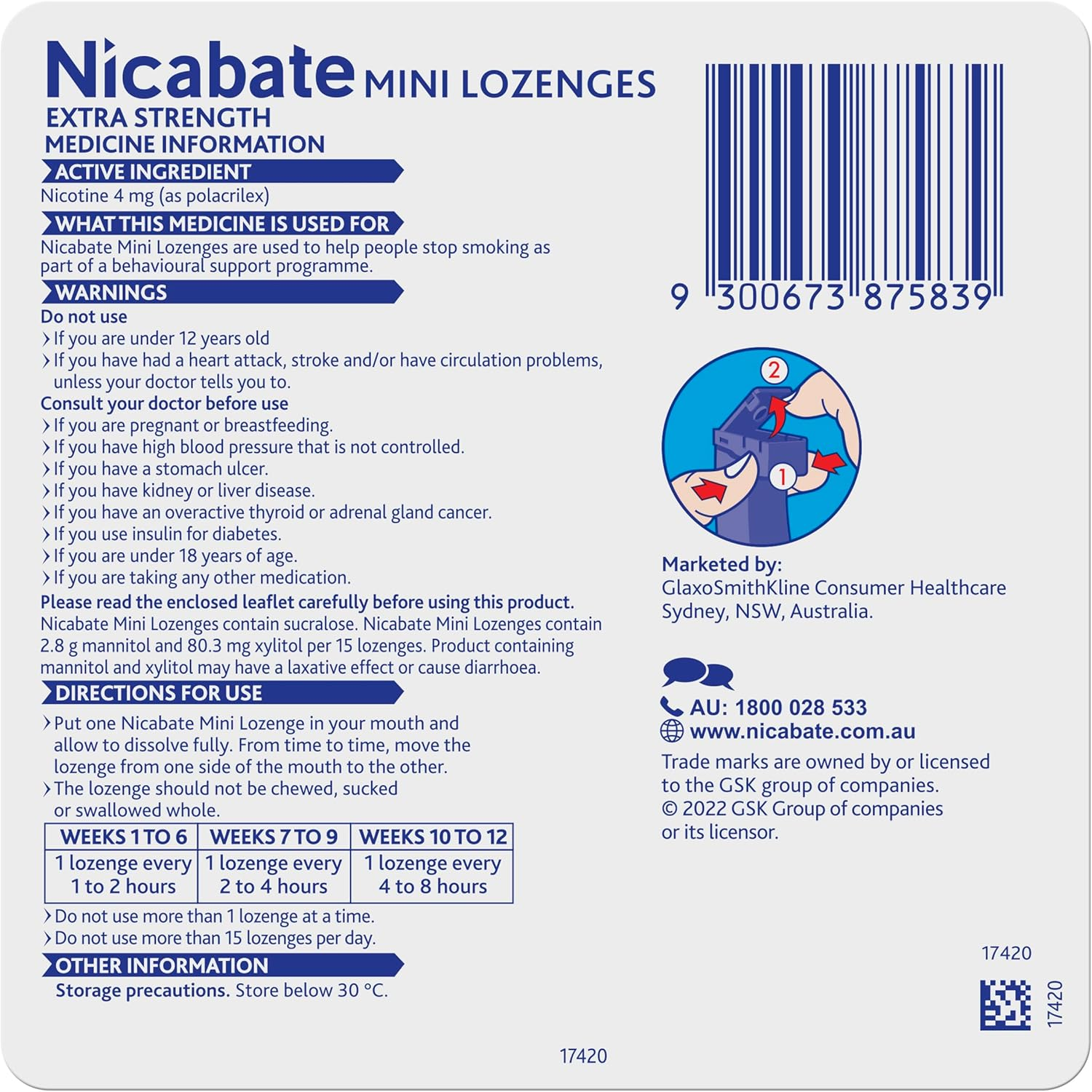 Nicabate Minis Lozenge Mint 4MG, Assists with Smoking Cravings, 20 Pack image number 1
