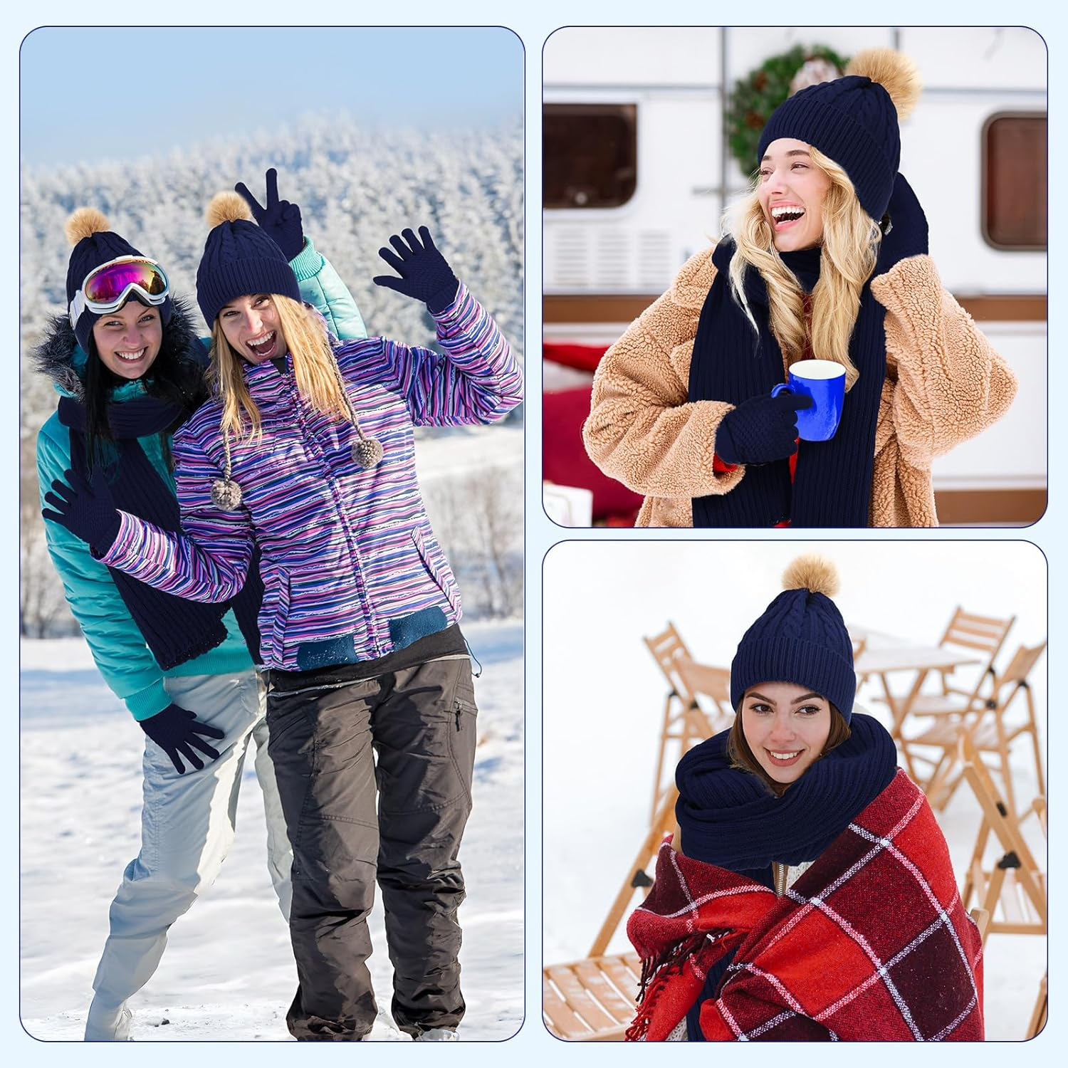 Geyoga 3 Pieces Winter Beanie Hat Scarf Touch Screen Warm Gloves Set Knit Skull Cap for Men and Women image number 2