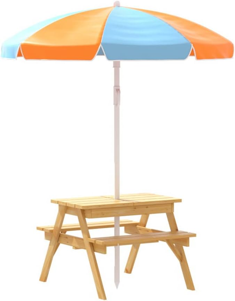 Keezi Kids Table and Chairs with Umbrella, 75 X 40 X 54Cm Outdoor Lounge Setting Picnic Water Tables Garden Benches Seat Sandpit Camping Beach Children Play Equipment, 2 Storage Boxes image number 1