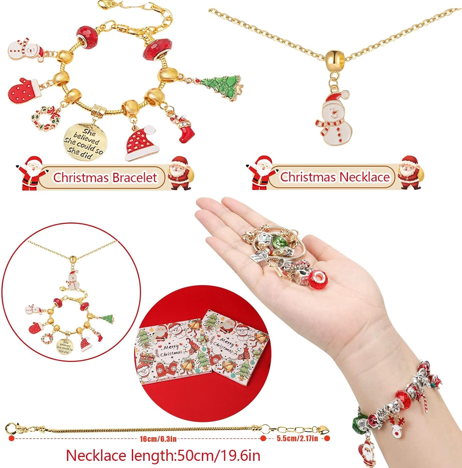 Christmas Advent Calendar Bracelets Set Christmas Countdown Calendar DIY Bracelets Necklace Jewelry Pendant Making Kit, Christmas Jewelry for Girls Kids Women Gift image number 5