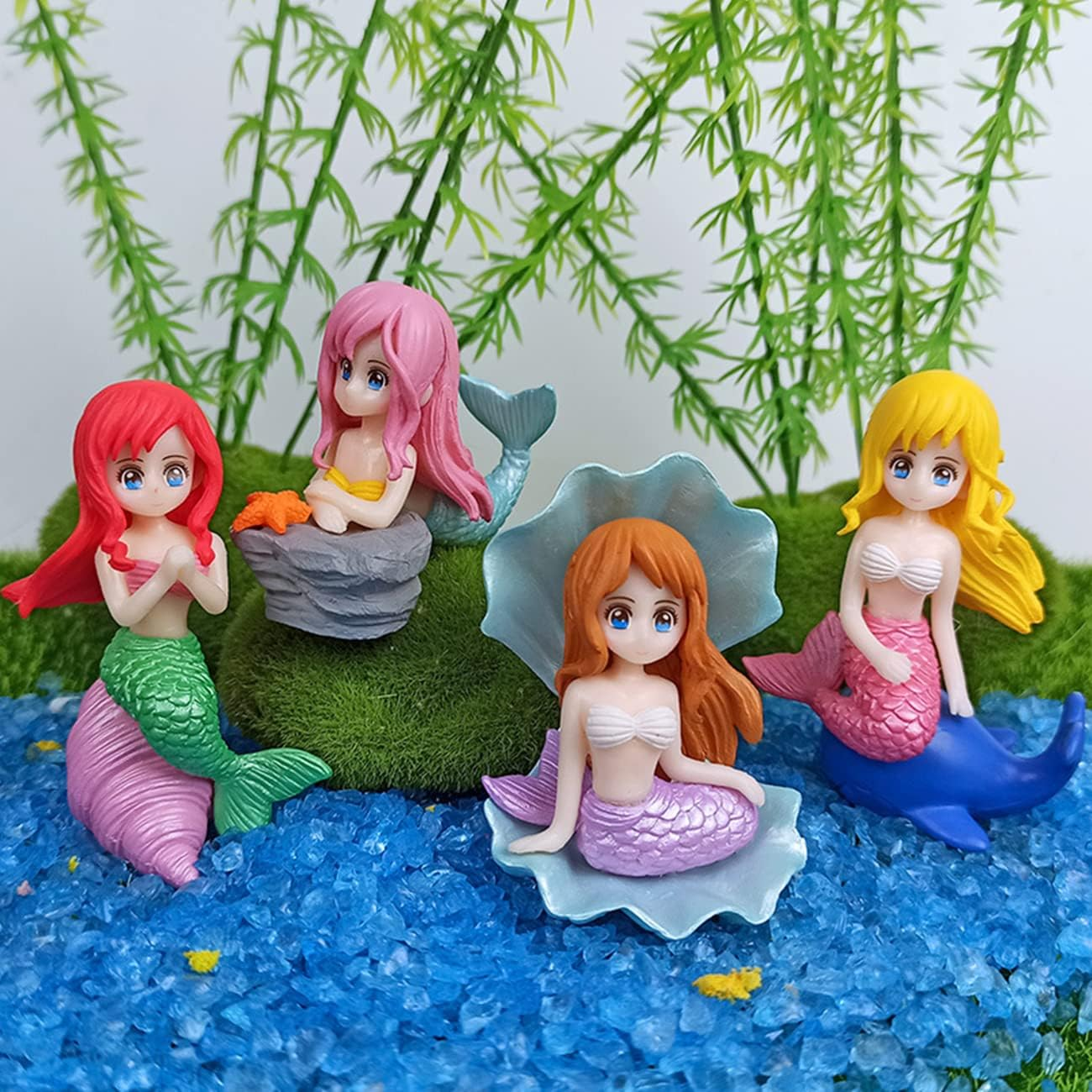 LONCESS Miniature Mermaid Figurines, Mermaid Fairy Garden Accessories for Crafts, Terrarium, Miniature Moss Landscape Decorations, Birthday Cake Decoration Wedding Party Supplies, Ideal Gifts, 4 Pcs