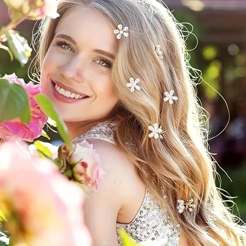 Pearl Flower Hair Claw Clips, 10 Pcs Mini Decorative Hair Accessories Flower Design image number 3