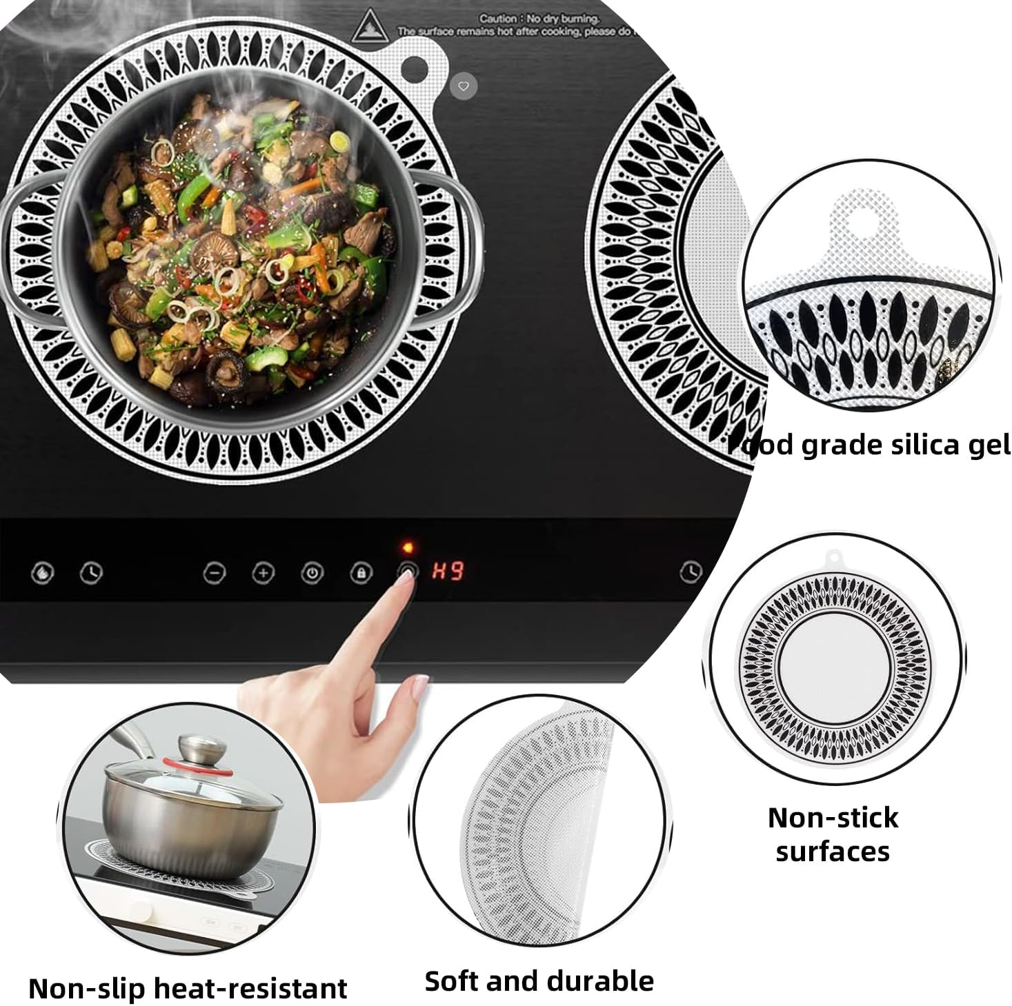 Lyfengdeam 2 Pcs Induction Cooktop Mat - Induction Hob Protector- for Induction Stove,Multifunctional Silicone Mats - Air Fryer Liners Cooktop Scratch Protector (24Cm) image number 4