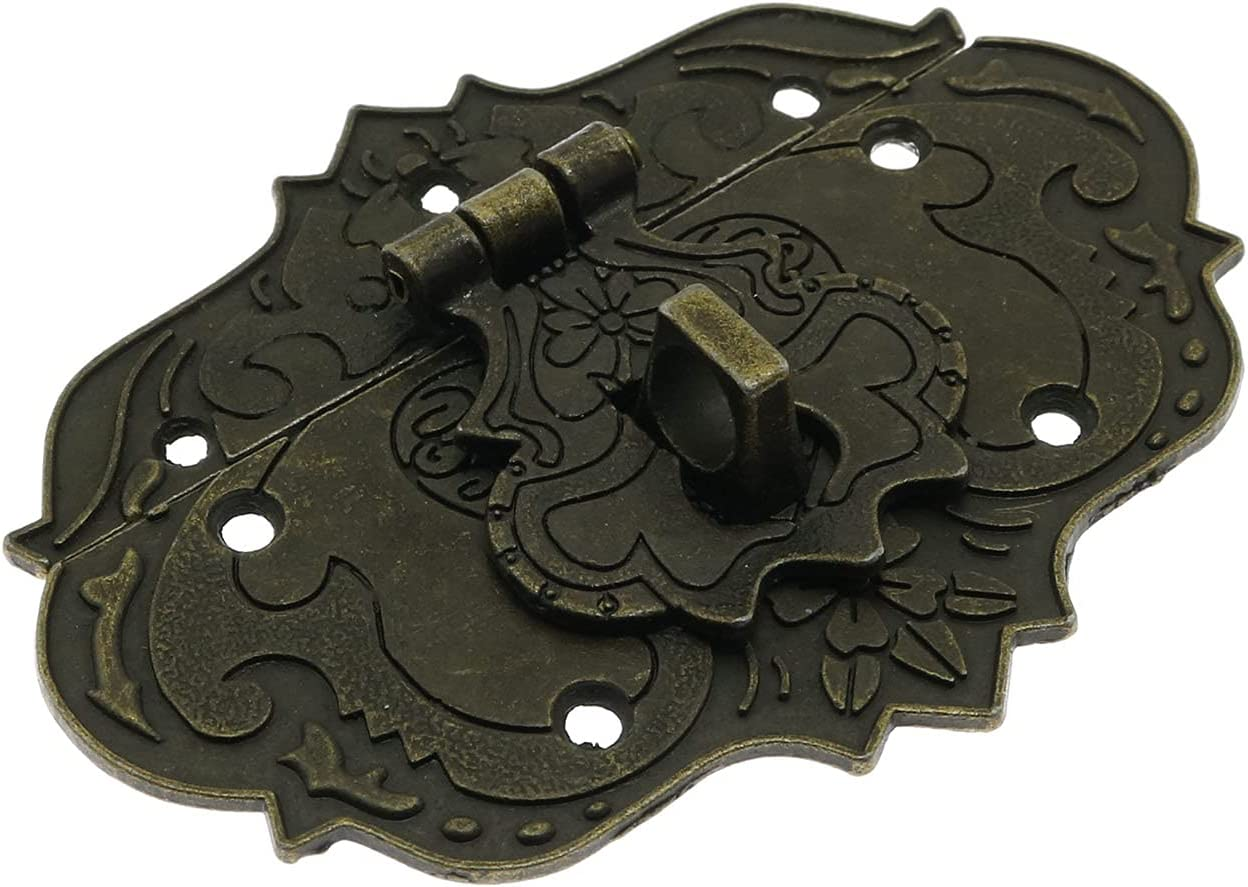 LDCREEE Antique Embossing Decorative Brass Hasp Clasp Latch Lock with Screws for Jewelry Box Ordinary Box Wooden Case Furniture Decoration (Bronze) image number 4