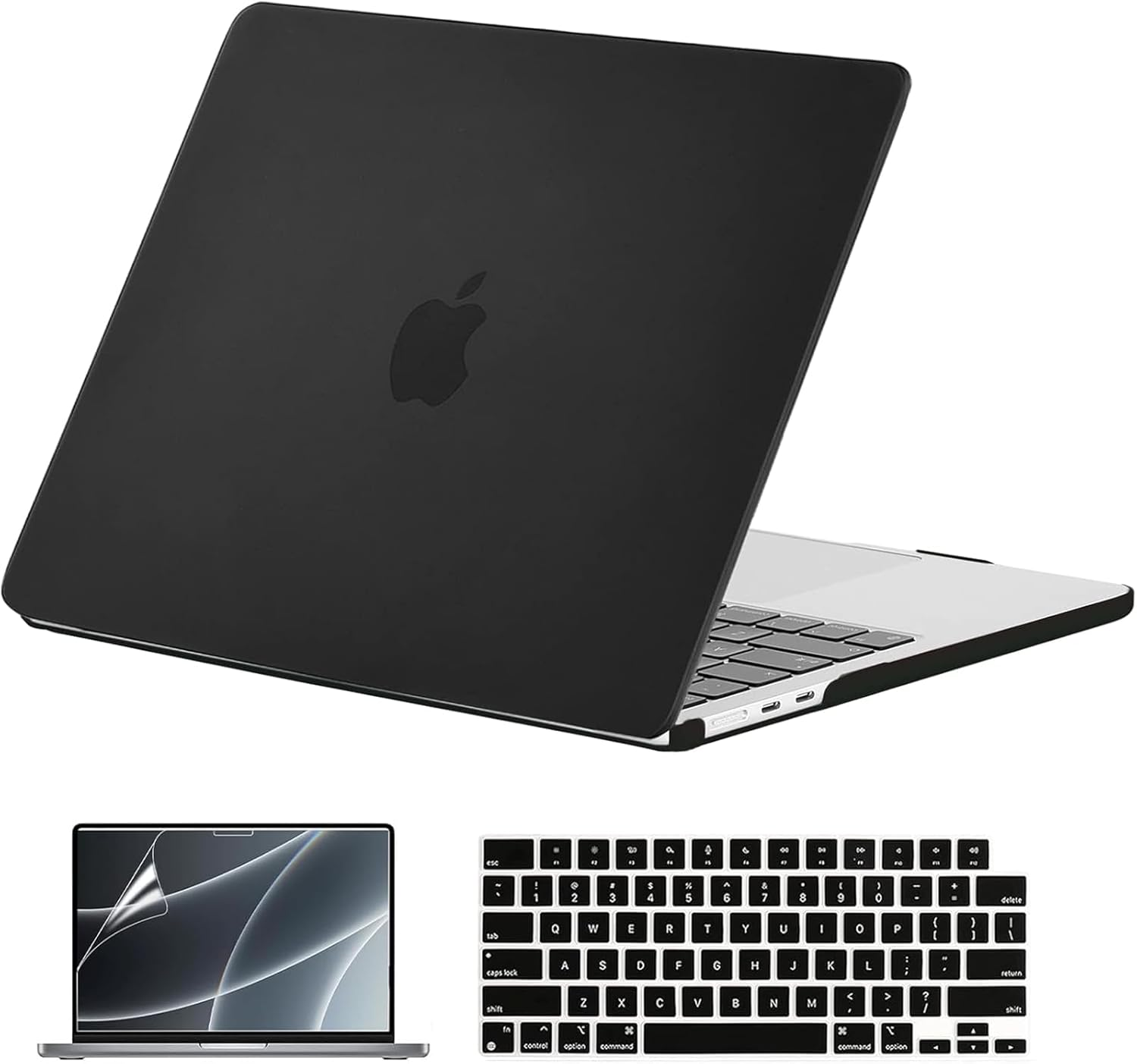 Eoocoo Compatible with Macbook Air 15 Inch Case 2025 2024 2023 M4 M3 A3241 A3114 M2 A2941 Liquid Retina Display, Plastic Hard Shell Case + Keyboard Cover + Screen Protector, Black