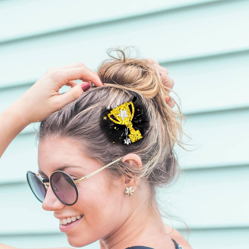 4 Pack Graduation Hair Clips Black with Gold and Silver Hair Accessories Graduation Cap Star Glitter Sequins Hair Clip Crocodile Clip for 2024 Graduation Party Decoration image number 1