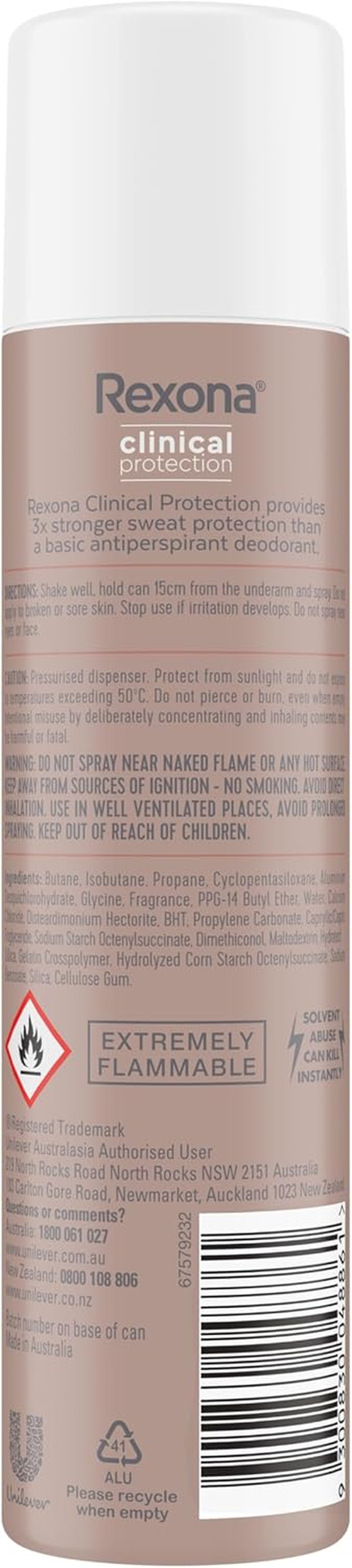 Rexona Women Clinical Antiperspirant Deodorant Aerosol Spray Shower Clean, 180Ml, 96 Hour Protection image number 6