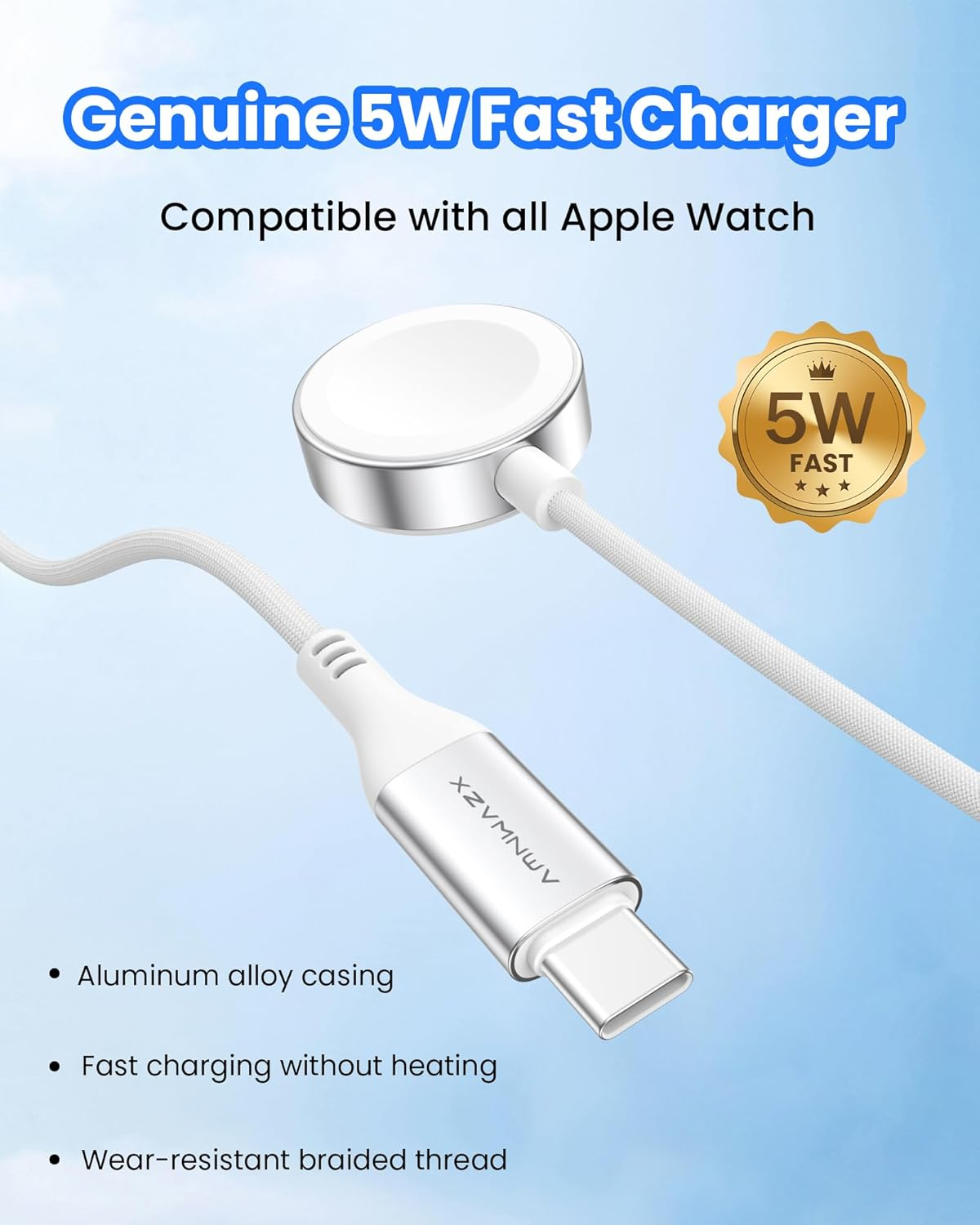 A2515 5W USB C Fast Watch Charger for Apple Watch Series Ultra2,Ultra,9,8,7,Usb-C Braided Watch Charging Cable Compatible with Apple Iwatch Series Se,6,5,4,3,2,1(1M) image number 2