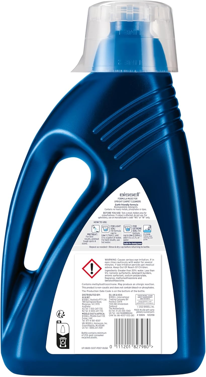 BISSELL Formula Wash & Protect Detergent | Removes Stains & Freshens | for Your Upholstery, Carpets & Carpets | 1.5 Litres | Compatible with Proheat, Stainpro & Big Green Series | 1086N