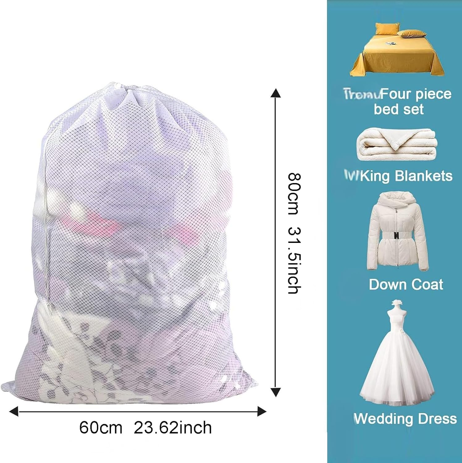 2 Pack Laundry Bags Mesh for Washing Machine, Durable Laundry Net Washing Bag 60 * 80Cm, Fine Mesh Drawstring Laundry Wash Bag Sack for Outdoor Travel, Camping image number 5