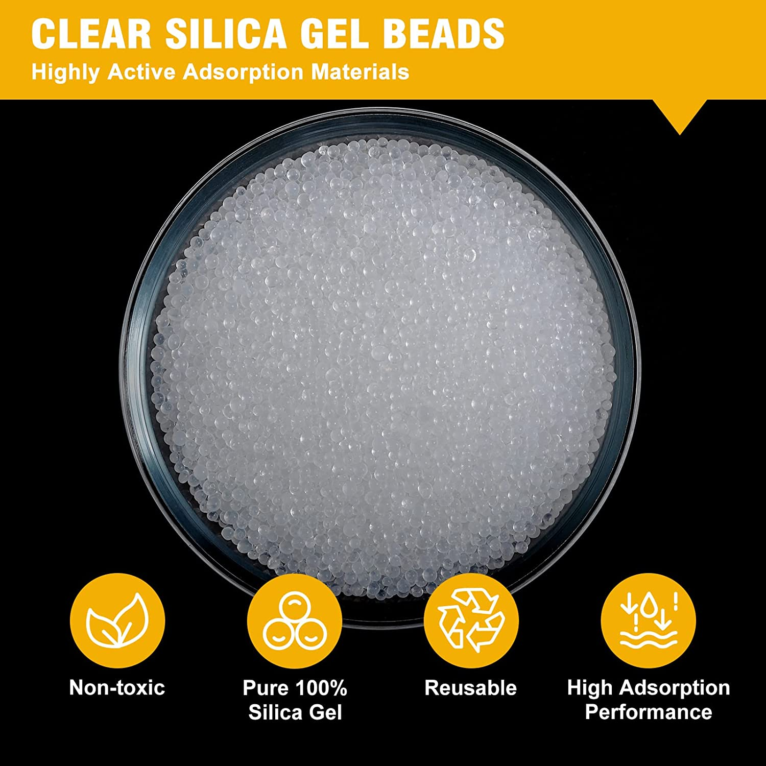 Durimoiy 2 LBS Clear Silica Gel Beads Reusable Desiccant Beads (Industry Standard 2-4 Mm) Rechargeable Moisture Absorber Silica Gel image number 2