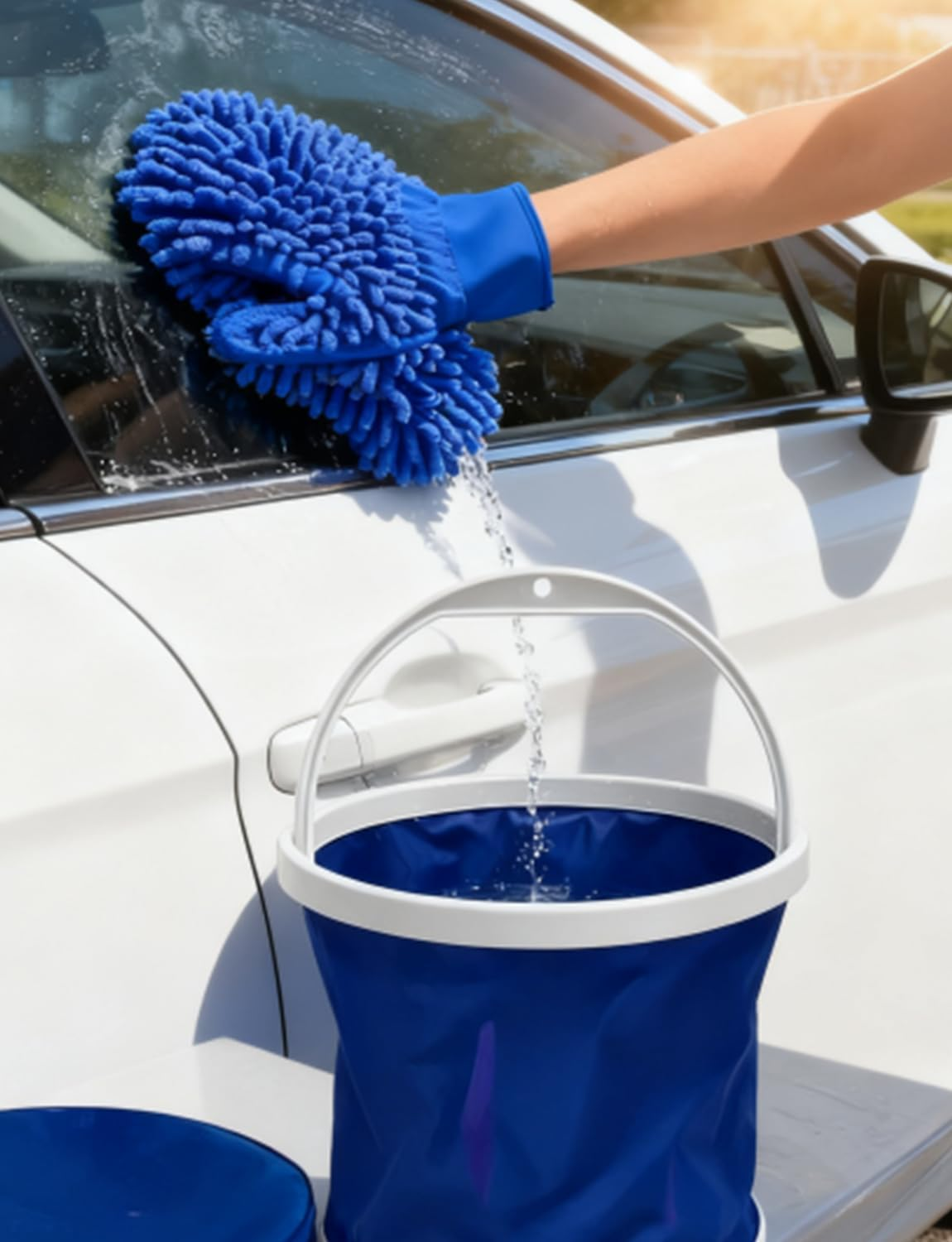 Portable 4-Piece Car Wash Kit: 1 13L Collapsible Bucket + 1 Chenille Microfiber Mitt + 2 Towels - a Versatile Cleaning Kit for Cars, Rvs, Outdoor Adventures, and Fishing image number 6