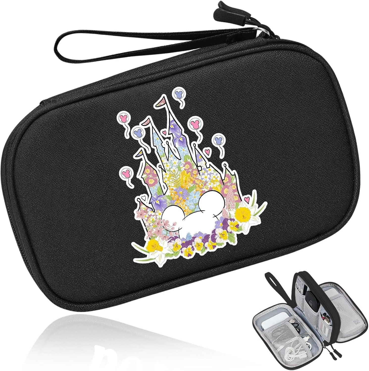 COSHAYSOO Electronics Organizer Bag Travel with Chenille Letter Patch TECH Traveling Must Have Accessories Cute Personalized Gift for Women Cable Cord Charger Storage Pouch (Greenish Blue) - Black-Castle