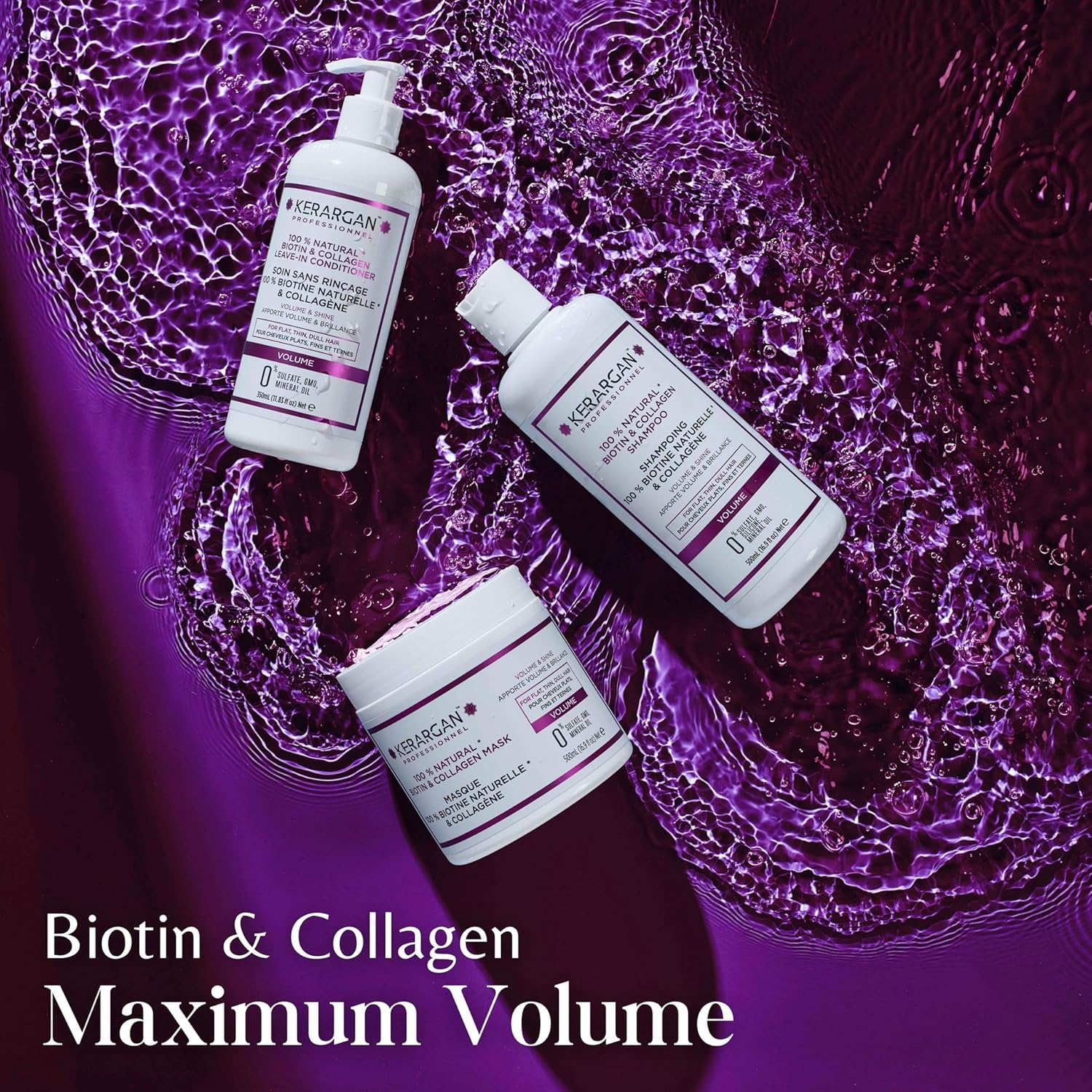 Kerargan - Shampoo, Conditioner and Mask with Biotin and Collagen to Give Your Hair Strength, Shine and Vitality - for Damaged Hair - No Sulphate, Parabens, Silicone - 3 X 500 Ml image number 3