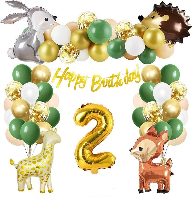 3Rd Birthday Decorations Jungle Animal Theme Set, Number 3 Happy Birthday Banner Jungle Wildlife 3 Years Old Birthday Party Supplies