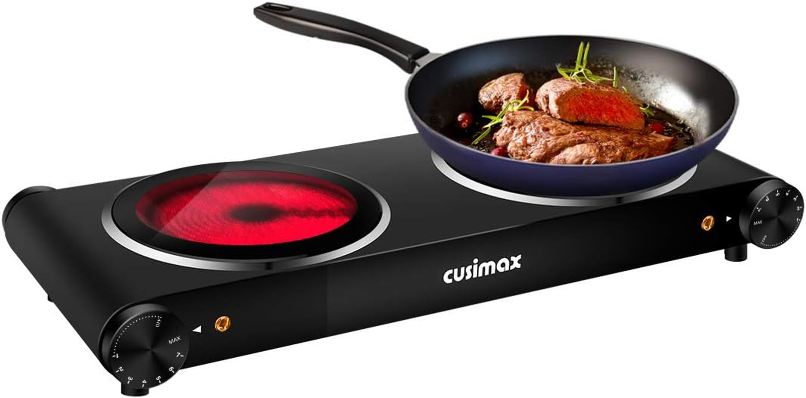 CUSIMAX Infrared Double Hot Plate 1200W & 1200W, Double Ceramic Hotplates Electric Stove for Cooking with Independent Adjustable Thermostat, Cooktop Burner, Compatible for All Cookwares image number 4