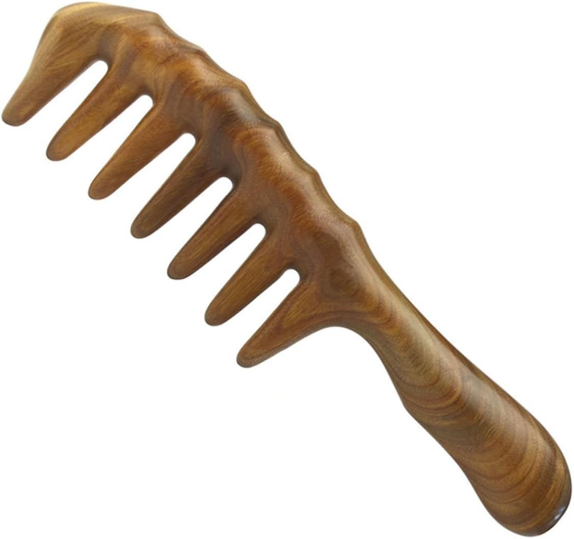 TOVINANNA Sandalwood Hair Comb for Dandruff Scalp Massage Wide Toothed Curly Hair Styling image number 1