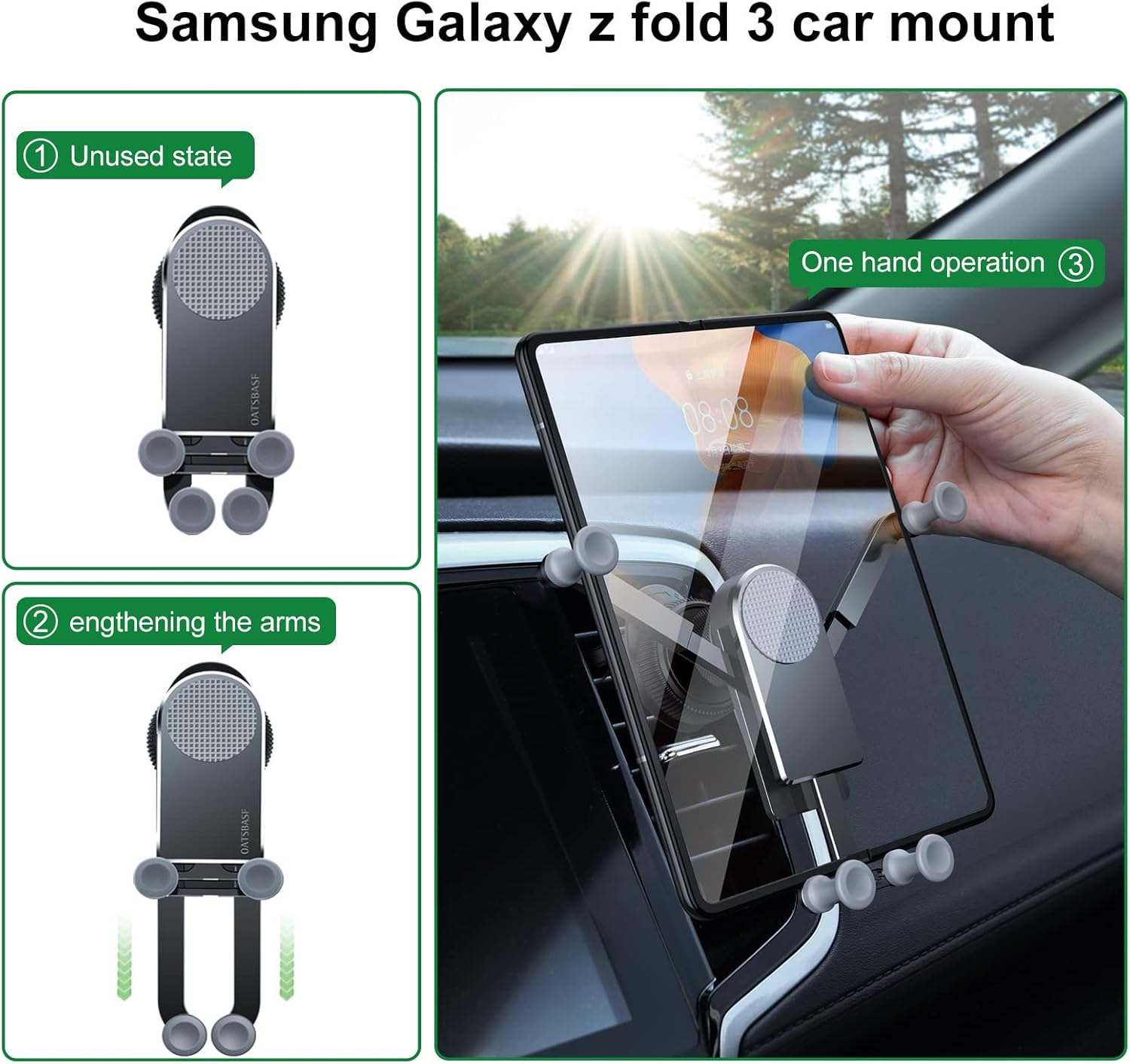 Xuenair Amazing Z Fold Car Mount Universal Car Mount Aluminum,Vent Samsung Z Fold 3 Car Mount for Galaxy Z Fold 4 3 2[Without CASE] S21 S20 Iphone 13 Pro Max 4.7-8" Phones-Black - Black-F image number 6