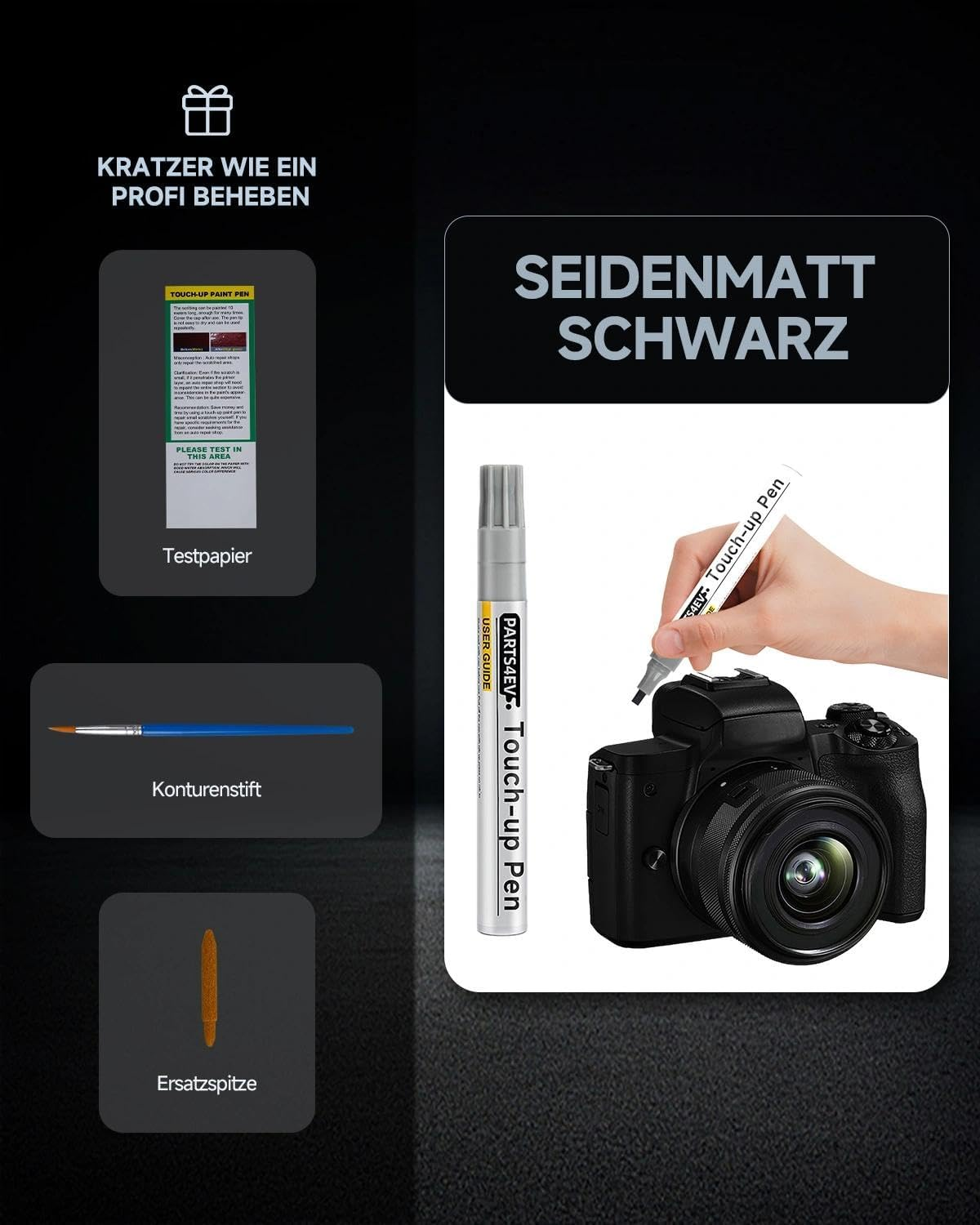 Semi-Matte Black Paint Pen - Compatible with Metal Camera Bodies Repair Pen for Quick Repair of Case Scratches on SLR & System Cameras, Includes Replacement Tip image number 1