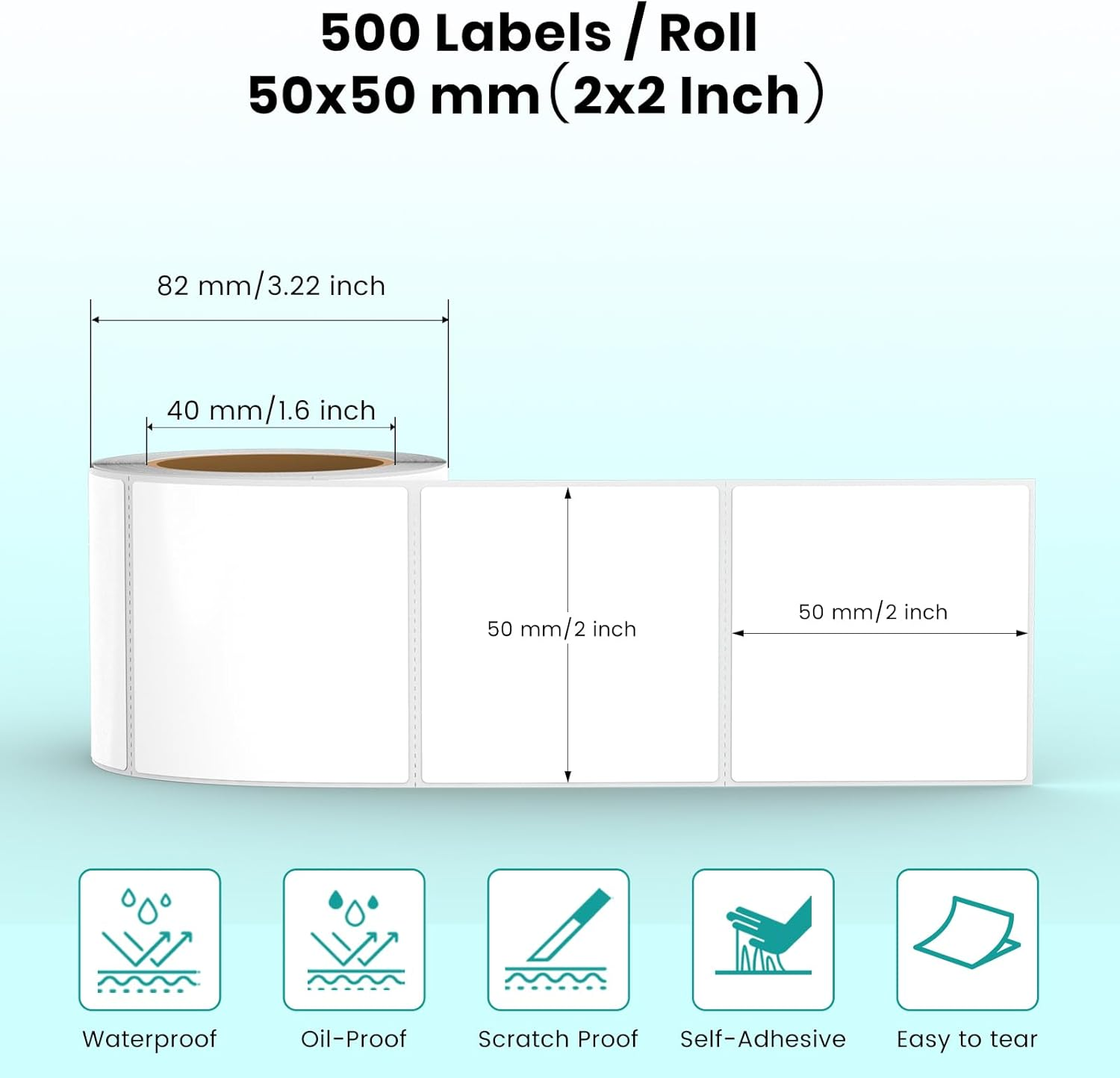 YIKIADA White Direct Thermal Labels Self-Adhesive 2 Inch X 2 Inch Rectangle Printer Stickers Waterproof Vinyl Decal Nametag for QR Code Adress Busineses & Warehouses 500 PCS per Roll - Brown image number 2