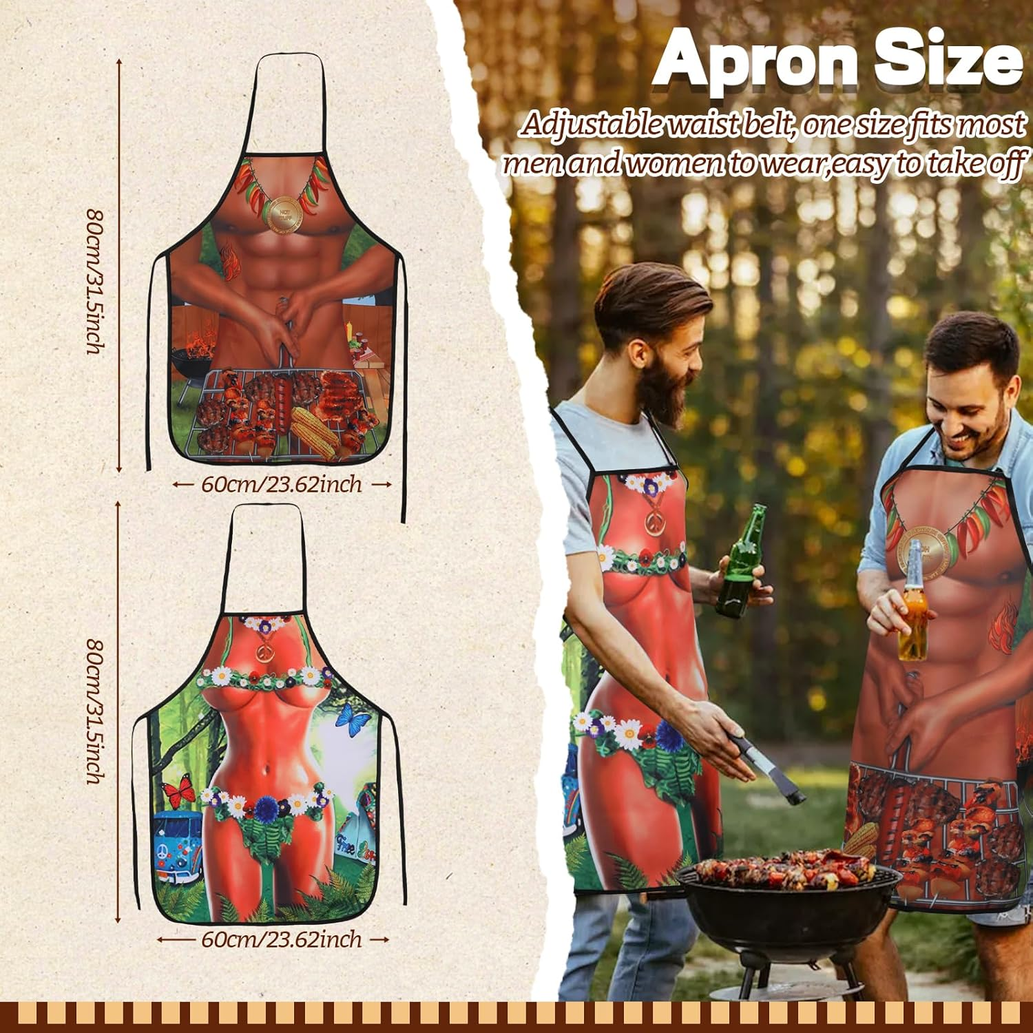 Funny BBQ Apron for Men and Women - Adjustable Kitchen, Oktoberfest, Work, Painting, Couples Cooking, Gardening Apron, Style 3, 60 X 74 Cm image number 1