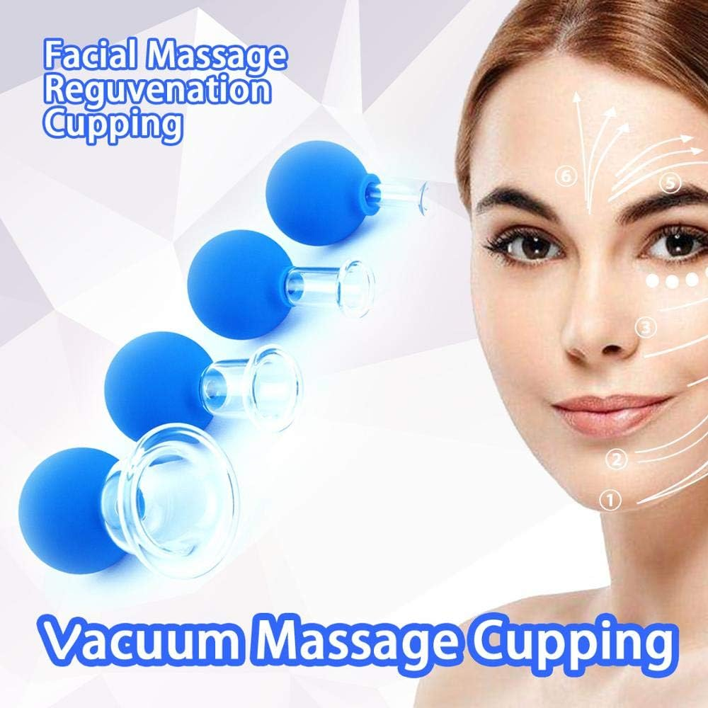 4 Pieces Glass Facial Cupping Set-Silicone Vacuum Suction Massage Cups anti Cellulite Lymphatic Therapy Sets for Eyes, Face and Body - Black image number 6