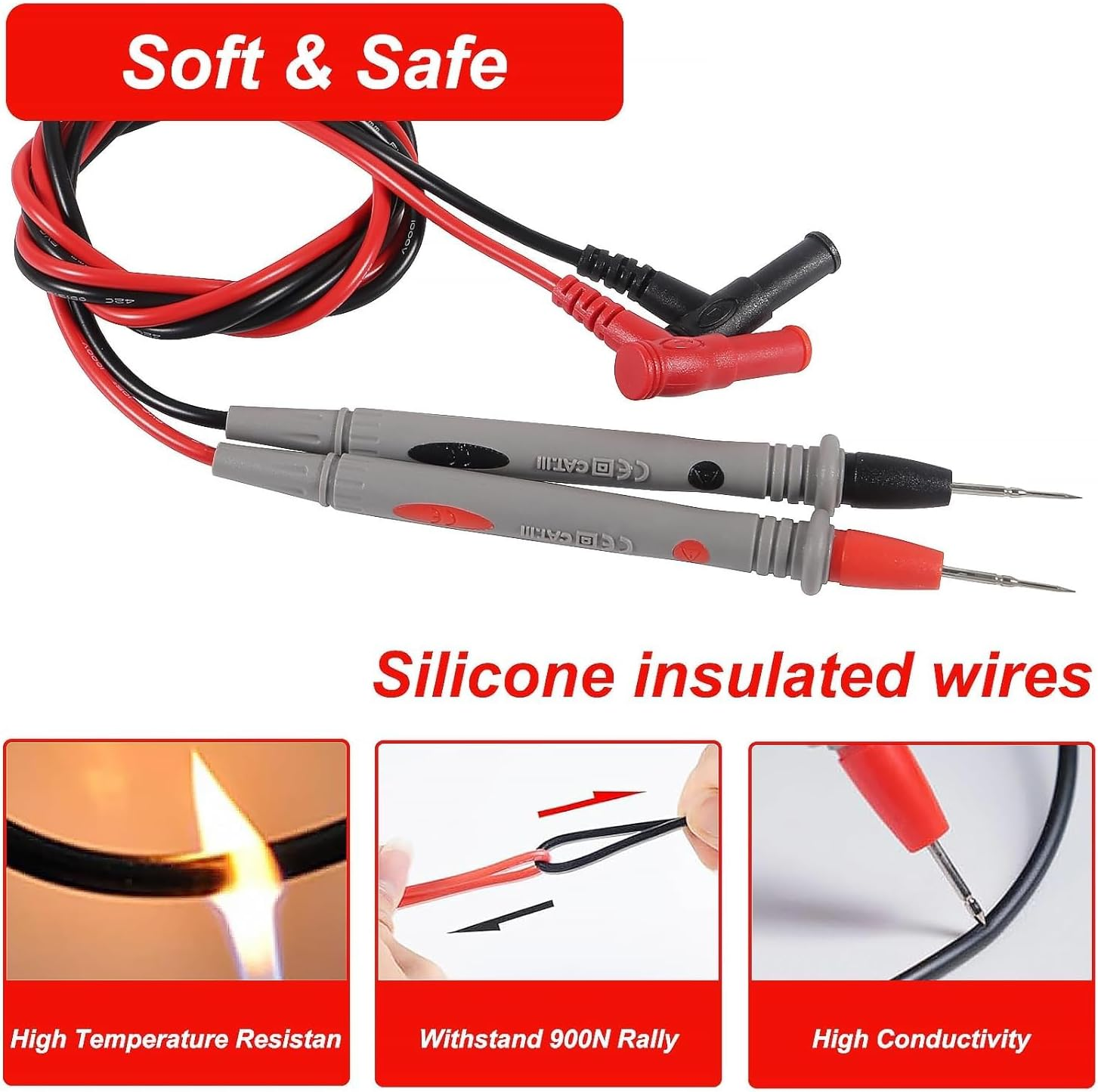 Electrical Multimeter Test Leads Set, Professional Test Leads Set with Alligator Clips, Test Hook, Test Probes Lead Kitfor Digital Electrical Testing image number 5