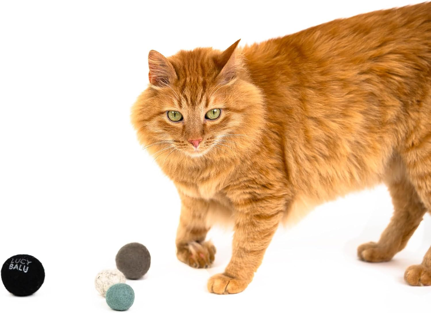 Lucybalu&reg; Felt Balls for Cats, Pack of 4, Joy Bag Cat Toy, 4 Colourful Felt Cat Balls (100% Wool from Sheep), Natural Toy for Cats