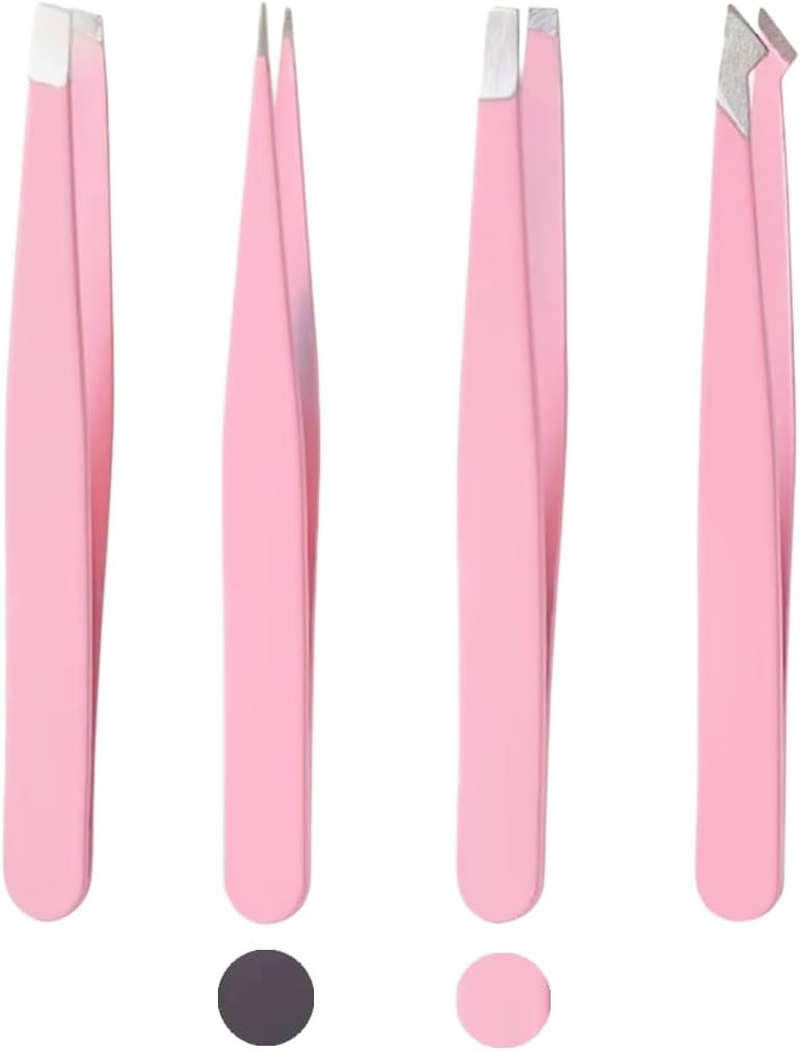 Set of 4 Eyebrow Tweezers, Flat, Slanted, Pointed and Hooked 4 Tweezers for Eyebrow Trimming, Professional Stainless Steel Tweezers for Eyebrow Trimming, Blackhead Trimming, Beard Trimming and More image number 3