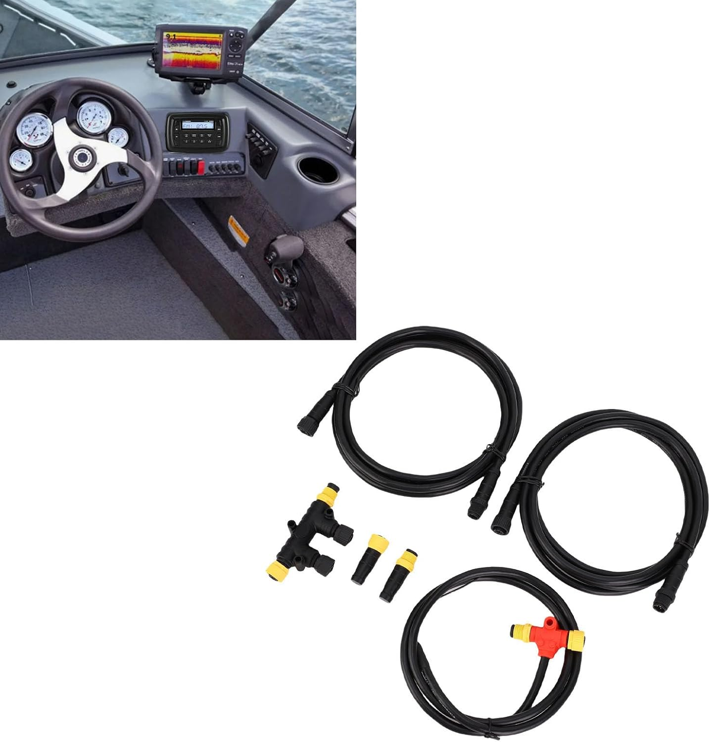 Pyhodi Marine NMEA 2000 Backbone Cables Drop Cables Tees Terminators Starter Kit with Dual 3 Way Connector, IP67 Rated, for NMEA 2000 Networks, Engine Data, Radios, GPS image number 2