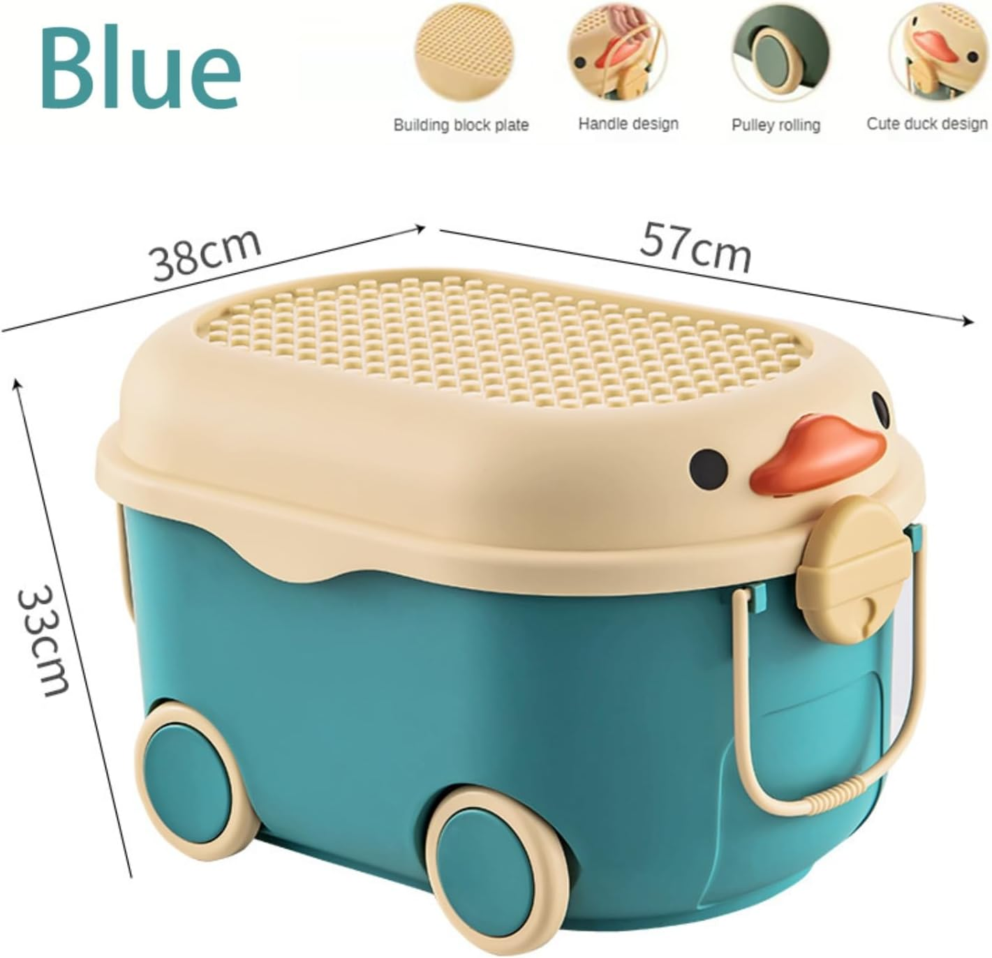 Kid&rsquo;S Storage Chest Toy Box with Wheels Toy Organizers Household Cute Duck Organizing Snack Box Baby Clothes Storage Organizer (Blue, Extra Large)