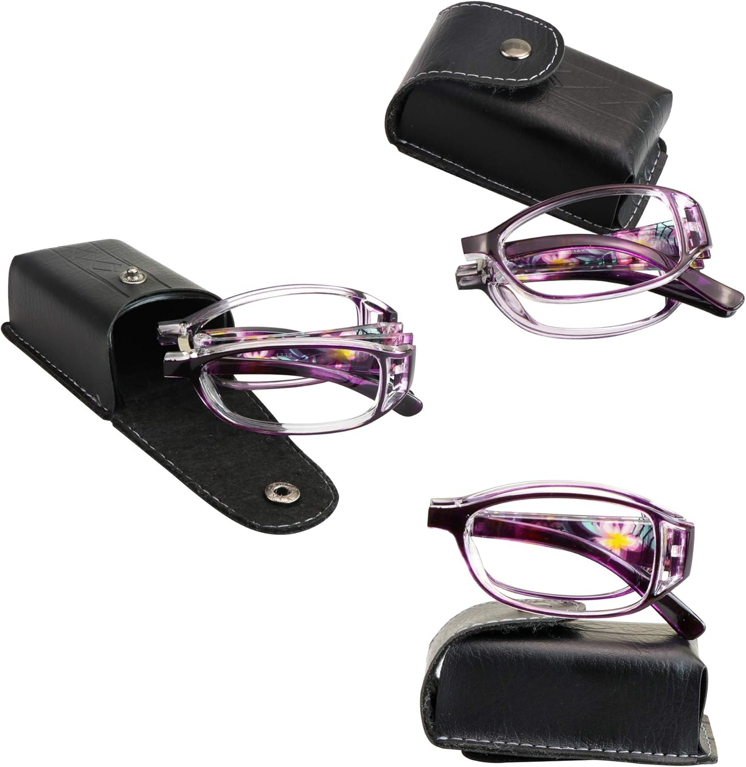3 Pair Reading Glasses Foldable Readers with Blue Light Blocking Lens Compact Folding Glasses for Women Reading Case Included