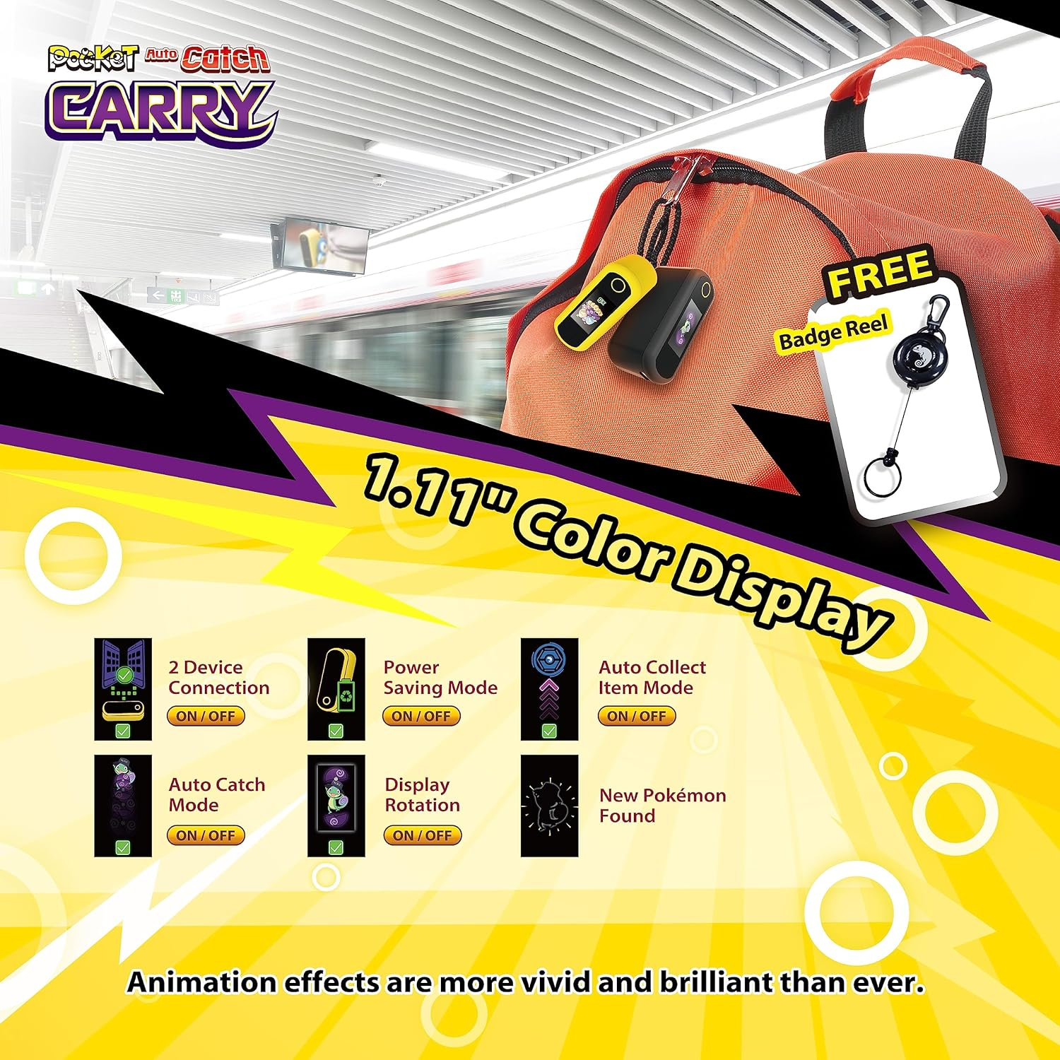 Brook Pocket Auto Catch Carry with Keychain - Dual Accounts Portable Version of Catch Pocket Monsters, Catcher - Pika Yellow image number 4