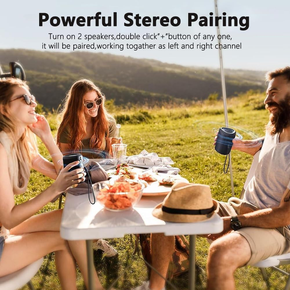 POSKOU Portable Bluetooth Speakers Enhanced Bass IPX5 Waterproof Outdoor Speaker with Hang Rope - Black image number 2